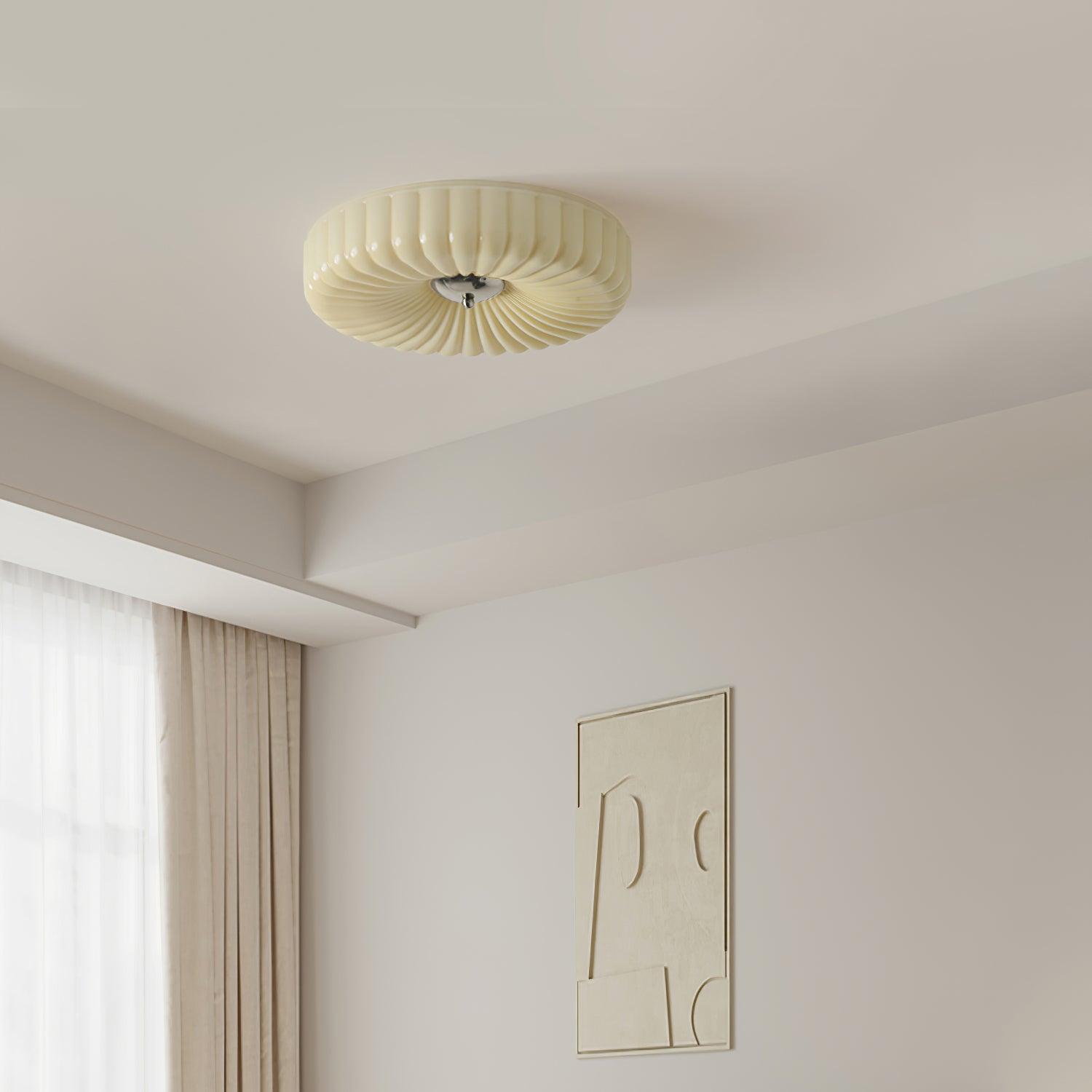 Deckenleuchte Glas Geriffelt Creme Weiß, Moderne Deckenlampe Integriertes LED Dimmbar