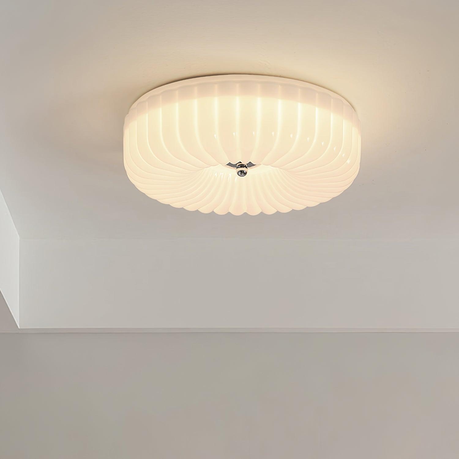 Deckenleuchte Glas Geriffelt Creme Weiß, Moderne Deckenlampe Integriertes LED Dimmbar