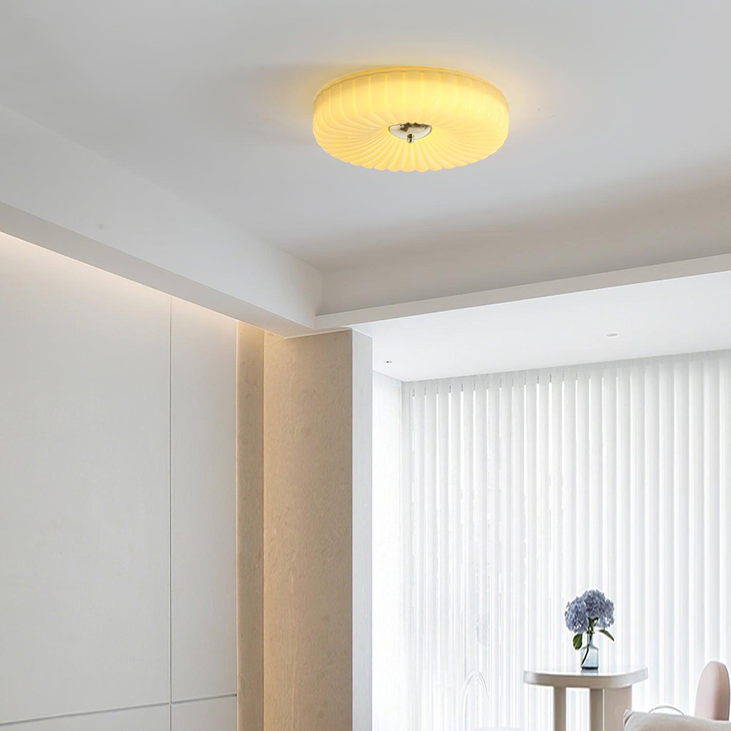 Deckenleuchte Glas Geriffelt Creme Weiß, Moderne Deckenlampe Integriertes LED Dimmbar