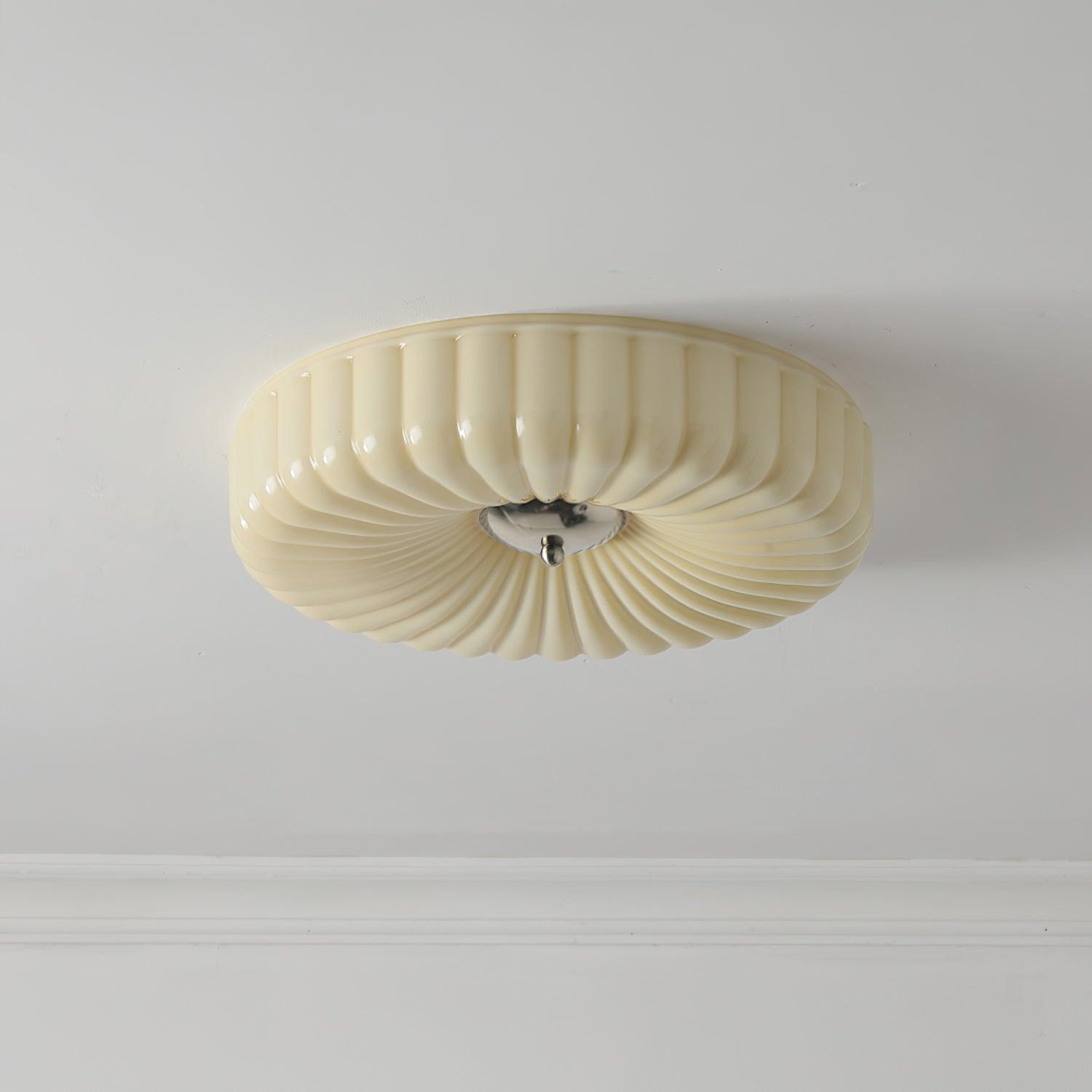 Deckenleuchte Glas Geriffelt Creme Weiß, Moderne Deckenlampe Integriertes LED Dimmbar