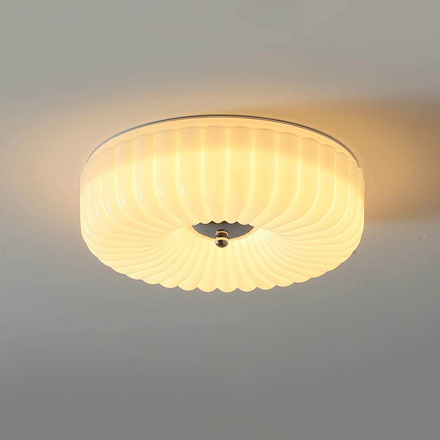 Deckenleuchte Glas Geriffelt Creme Weiß, Moderne Deckenlampe Integriertes LED Dimmbar