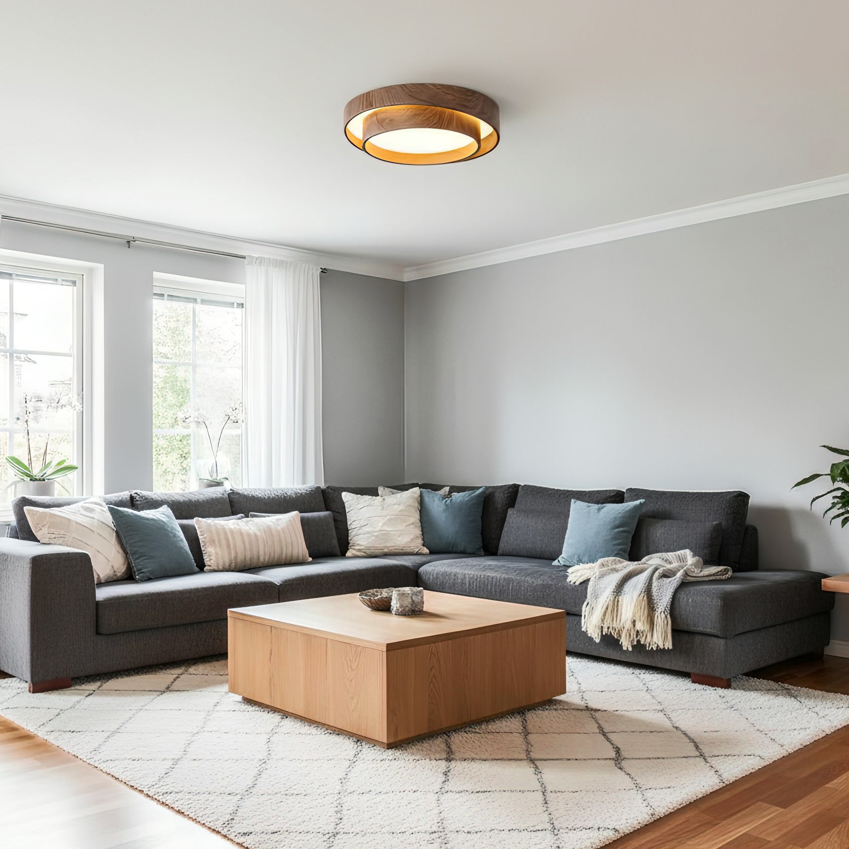 LED Deckenleuchte Holzoptik Rund, Moderne Deckenlampe Walnuss Ø40/50 cm