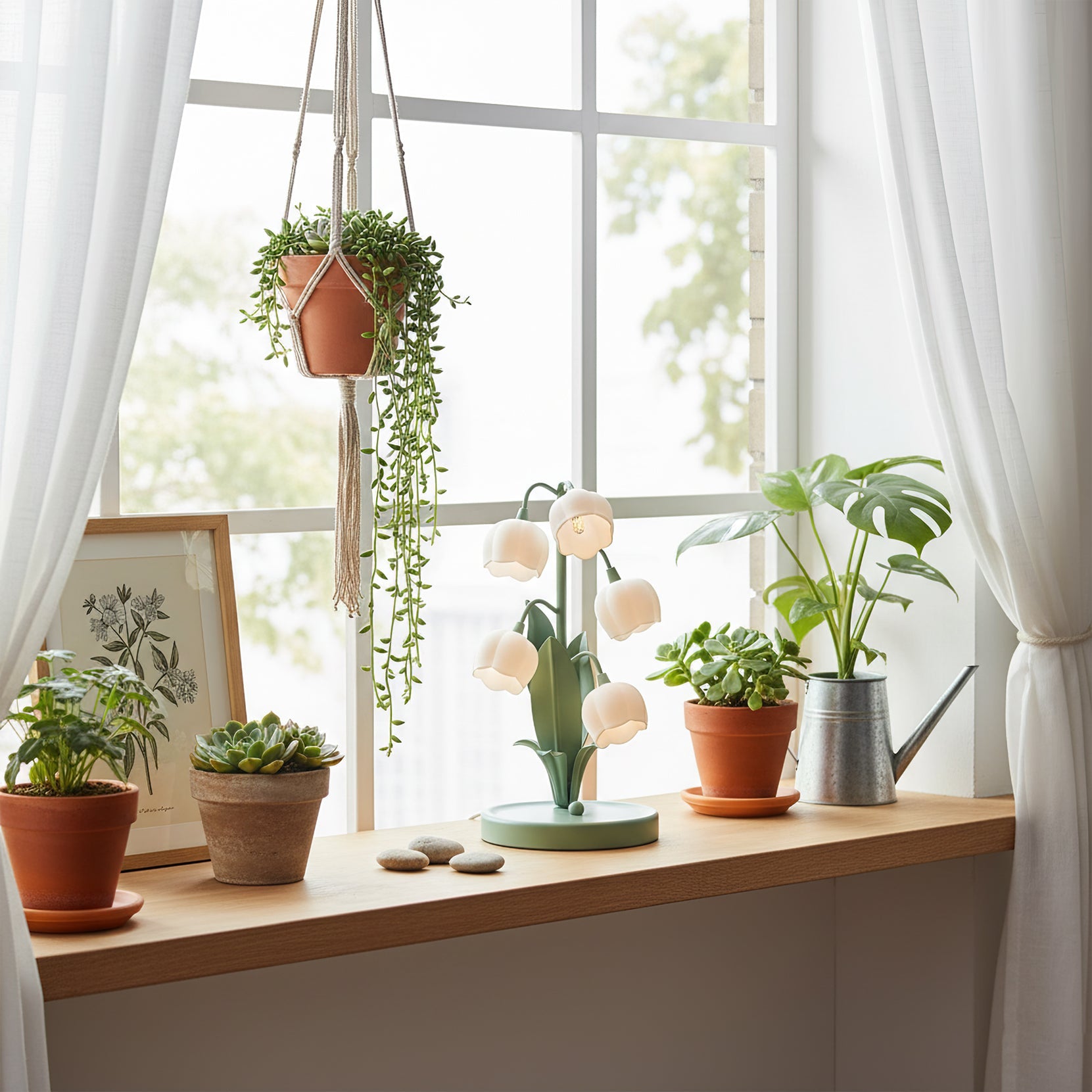 Tischlampe Blume Grün Metall, LED Nachttischlampe Orchidee Design