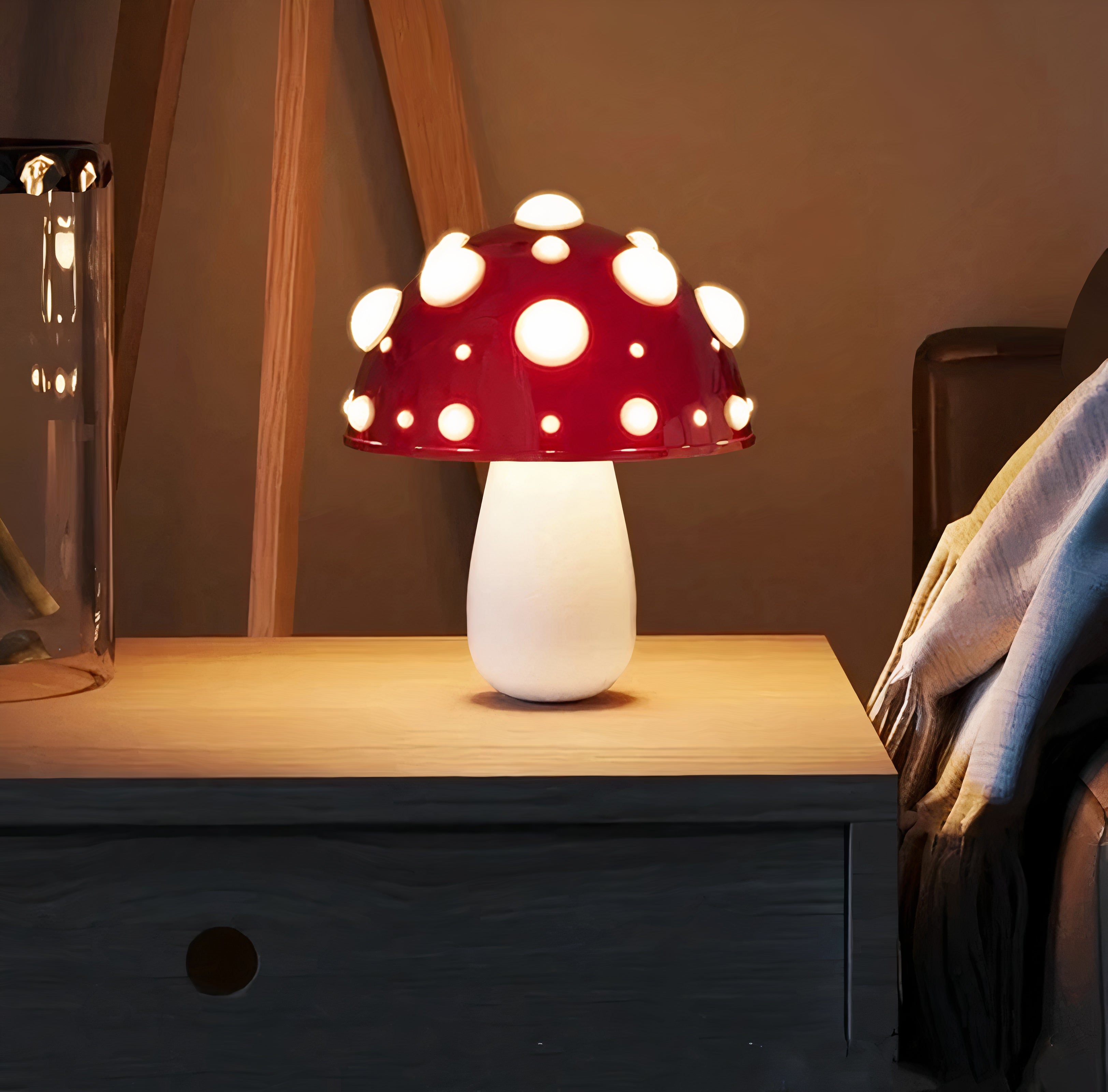Pilz Tischlampe LED dimmbar, Kabellose Tischleuchte modern