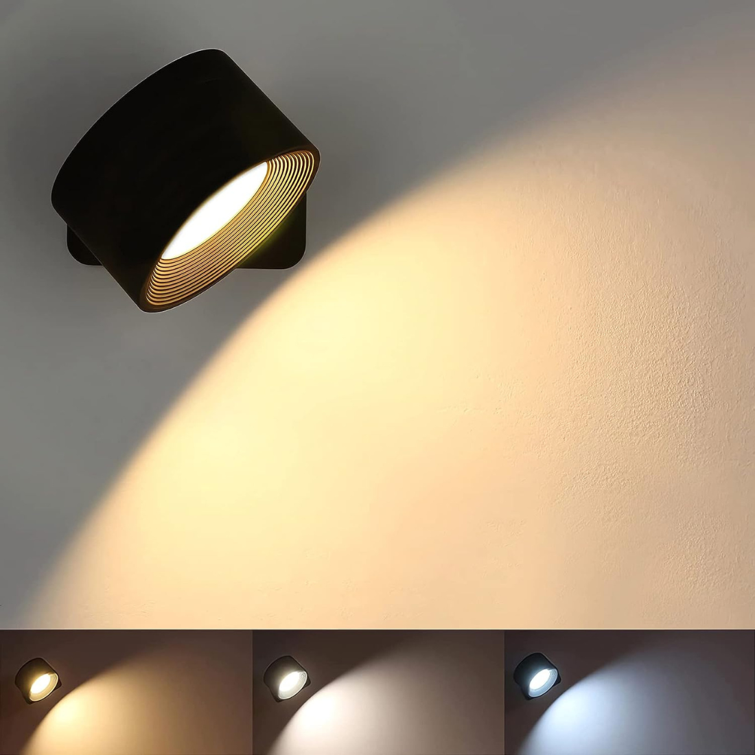 Wiederaufladbare LED-Wandleuchte – kabellos, dimmbar, 360° drehbar