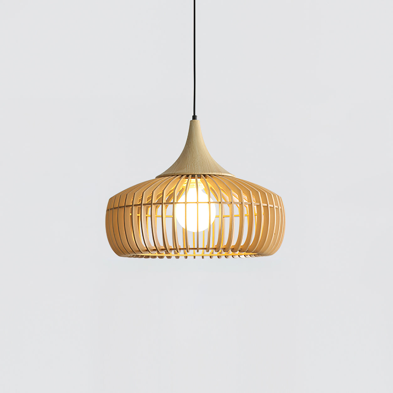 Holz Pendelleuchte Walnuss, Rundes Vintage Design, Dimmbar E27