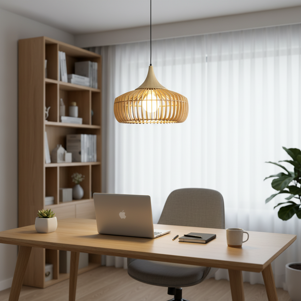 Holz Pendelleuchte Walnuss, Rundes Vintage Design, Dimmbar E27