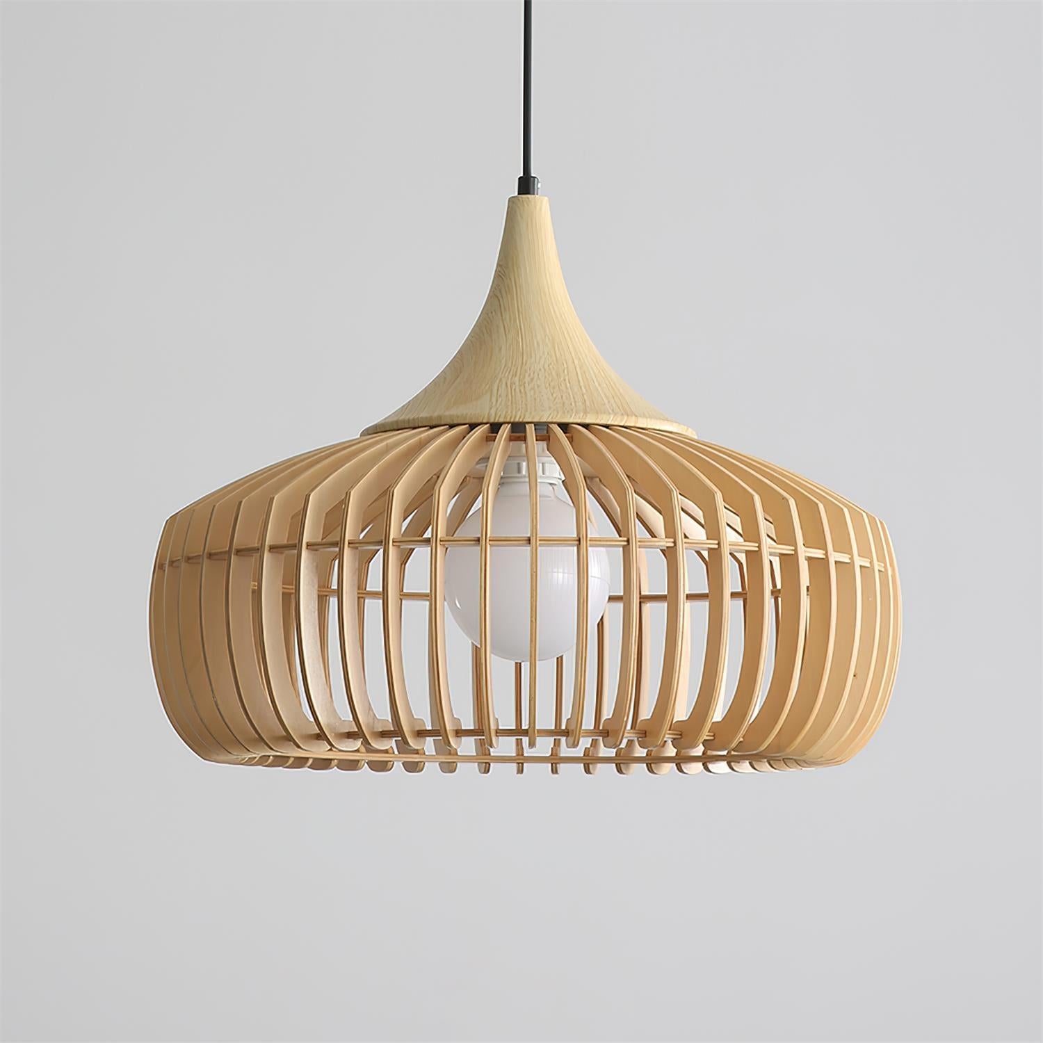 Holz Pendelleuchte Walnuss, Rundes Vintage Design, Dimmbar E27