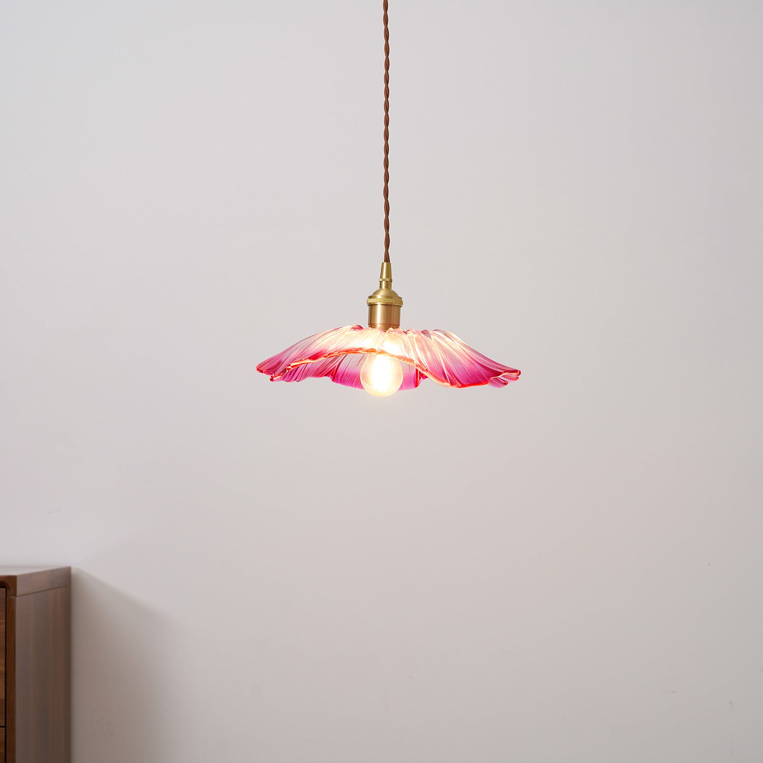 Pendelleuchte Glas Blumenform, Kupfer Design Dimmbar mit Stecker