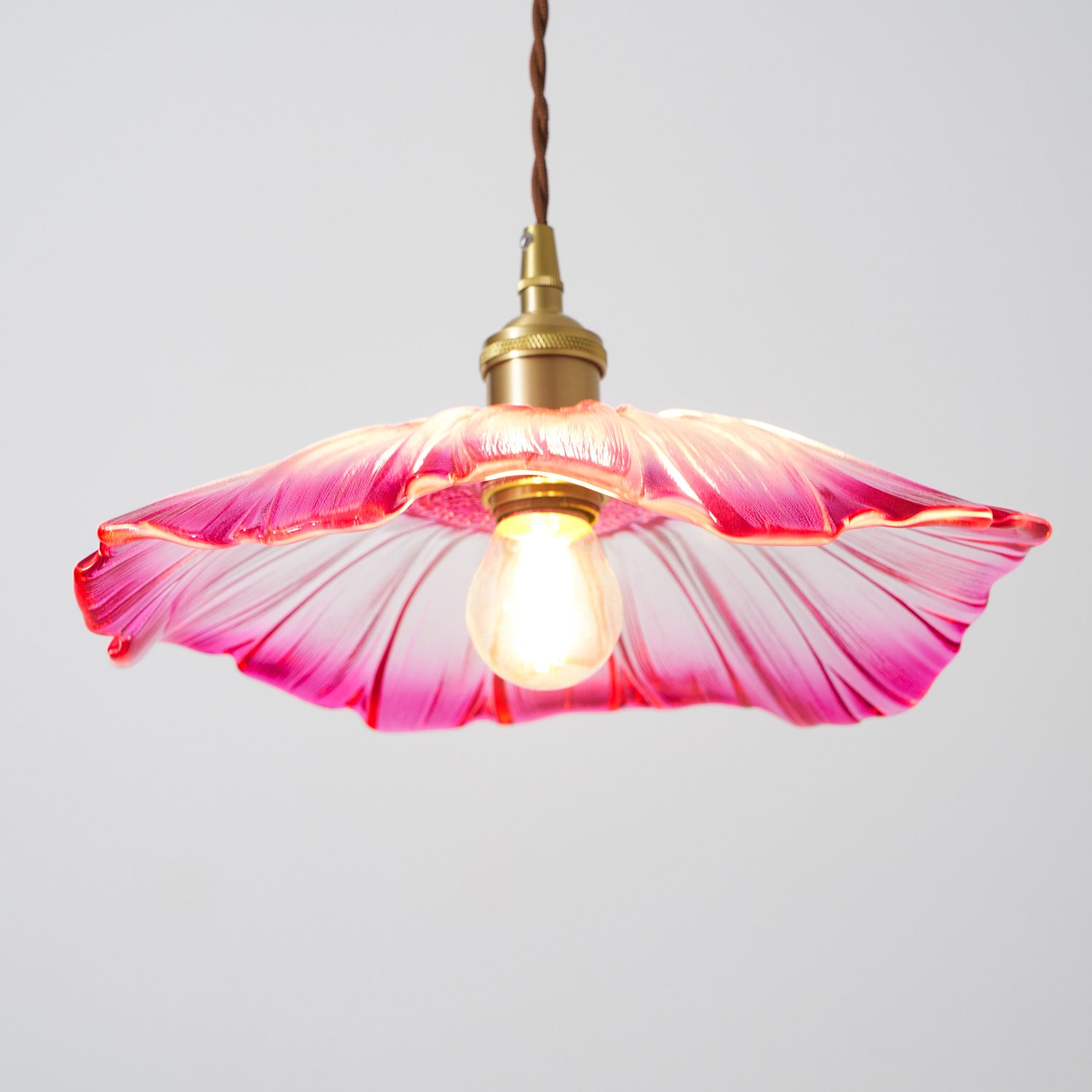 Pendelleuchte Glas Blumenform, Kupfer Design Dimmbar mit Stecker