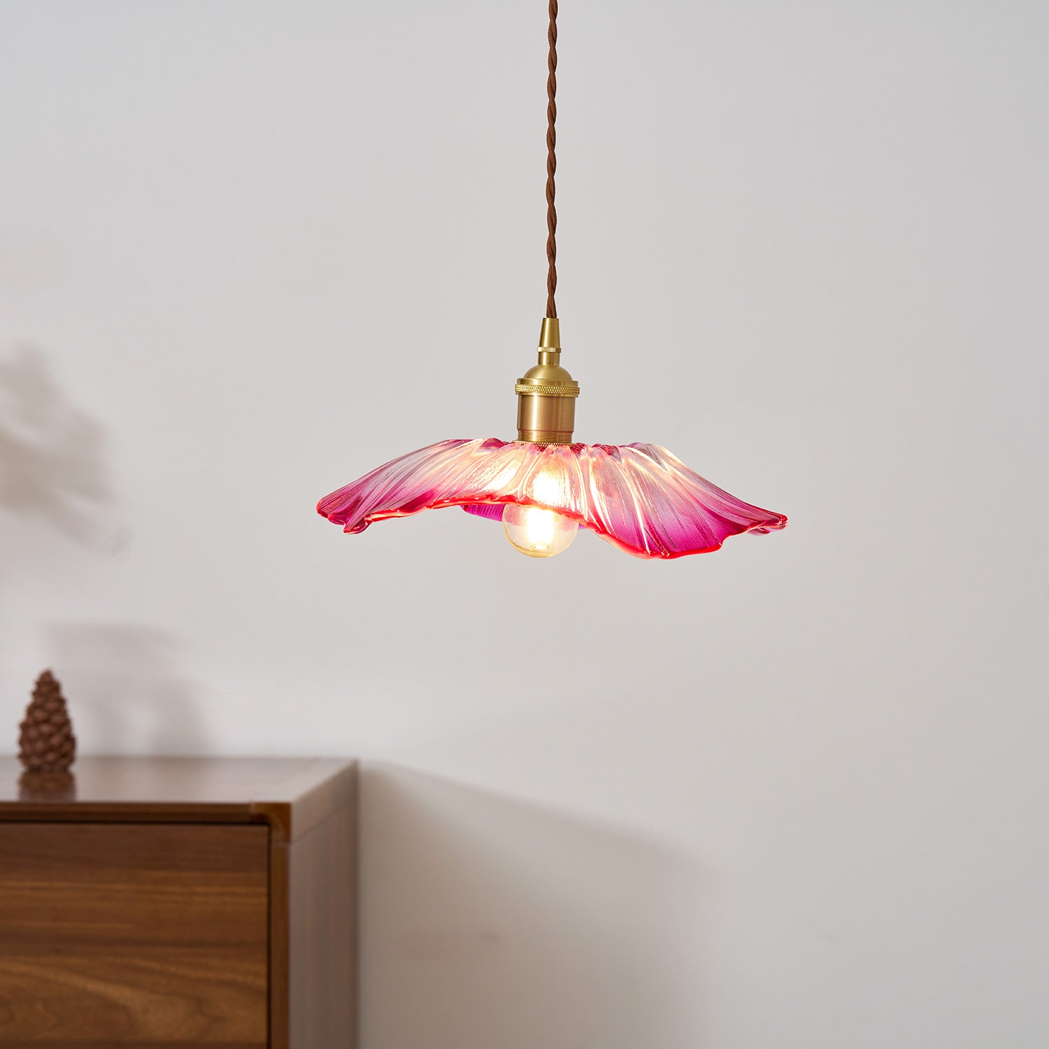 Pendelleuchte Glas Blumenform, Kupfer Design Dimmbar mit Stecker