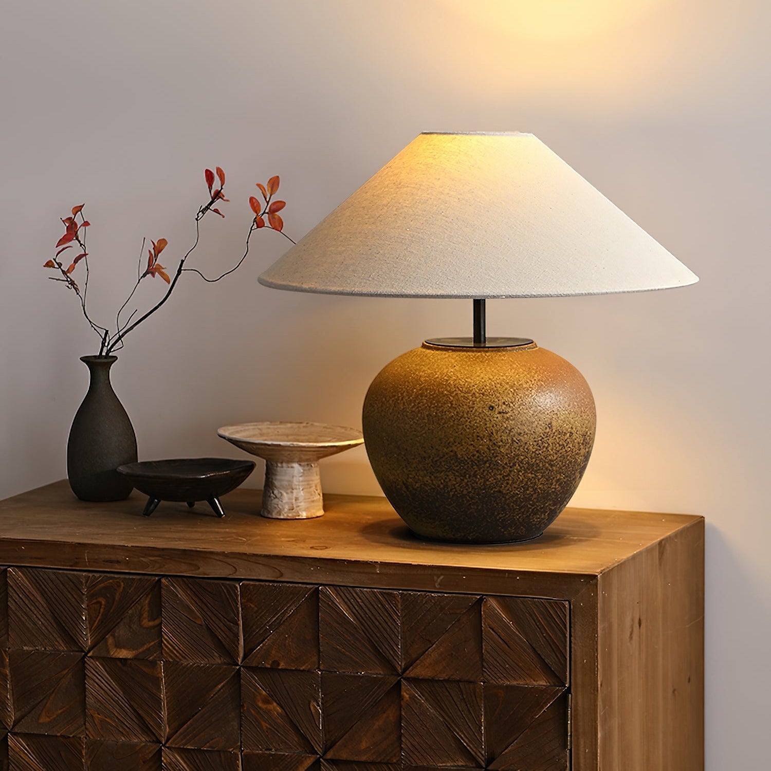Keramik Tischlampe, Handgefertigtes Design Warmweiß E27