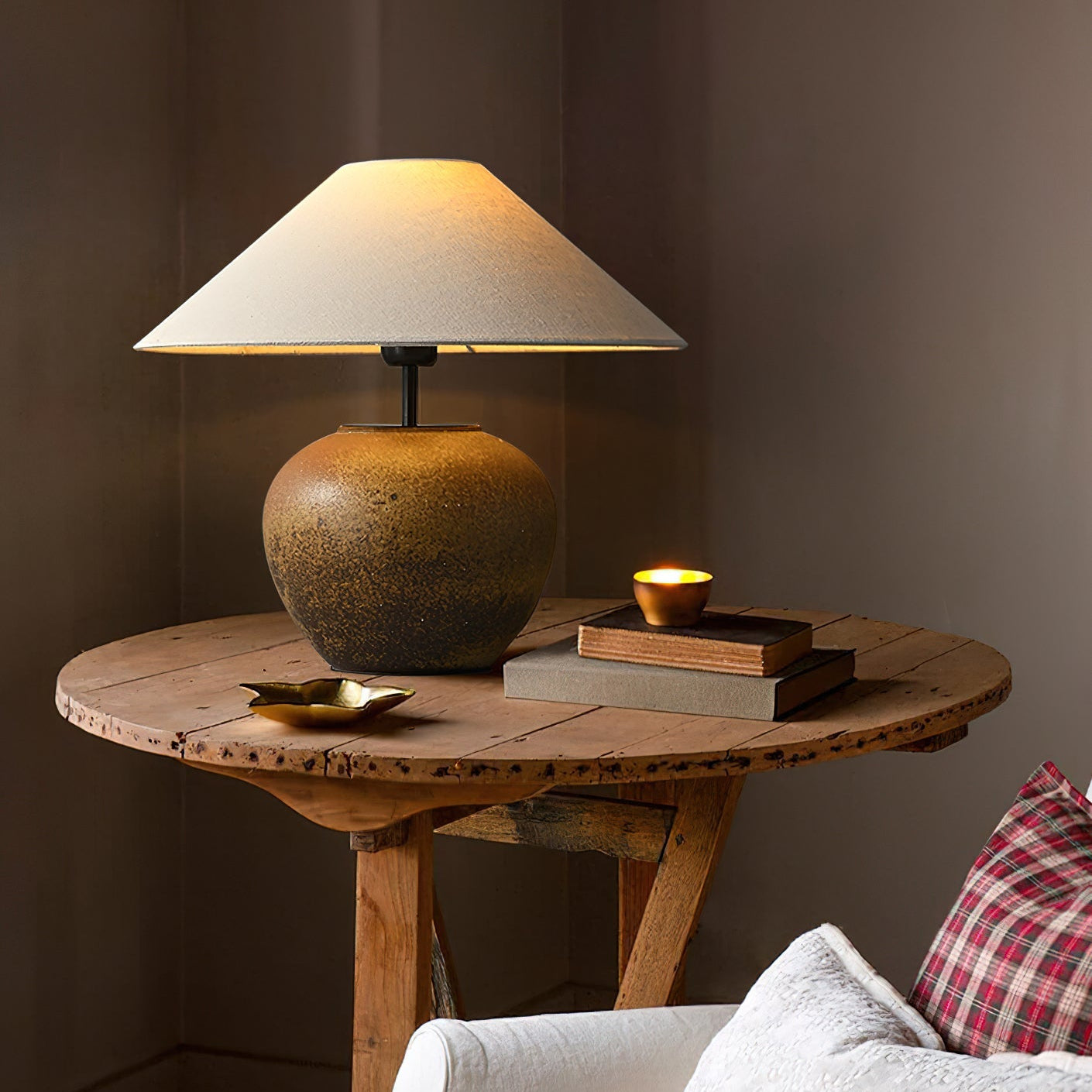 Keramik Tischlampe, Handgefertigtes Design Warmweiß E27