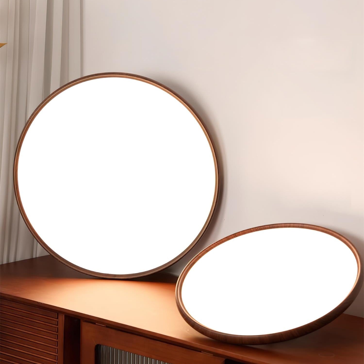 LED Deckenleuchte Rund Flach Holzoptik, Deckenlampe 3000K Modern