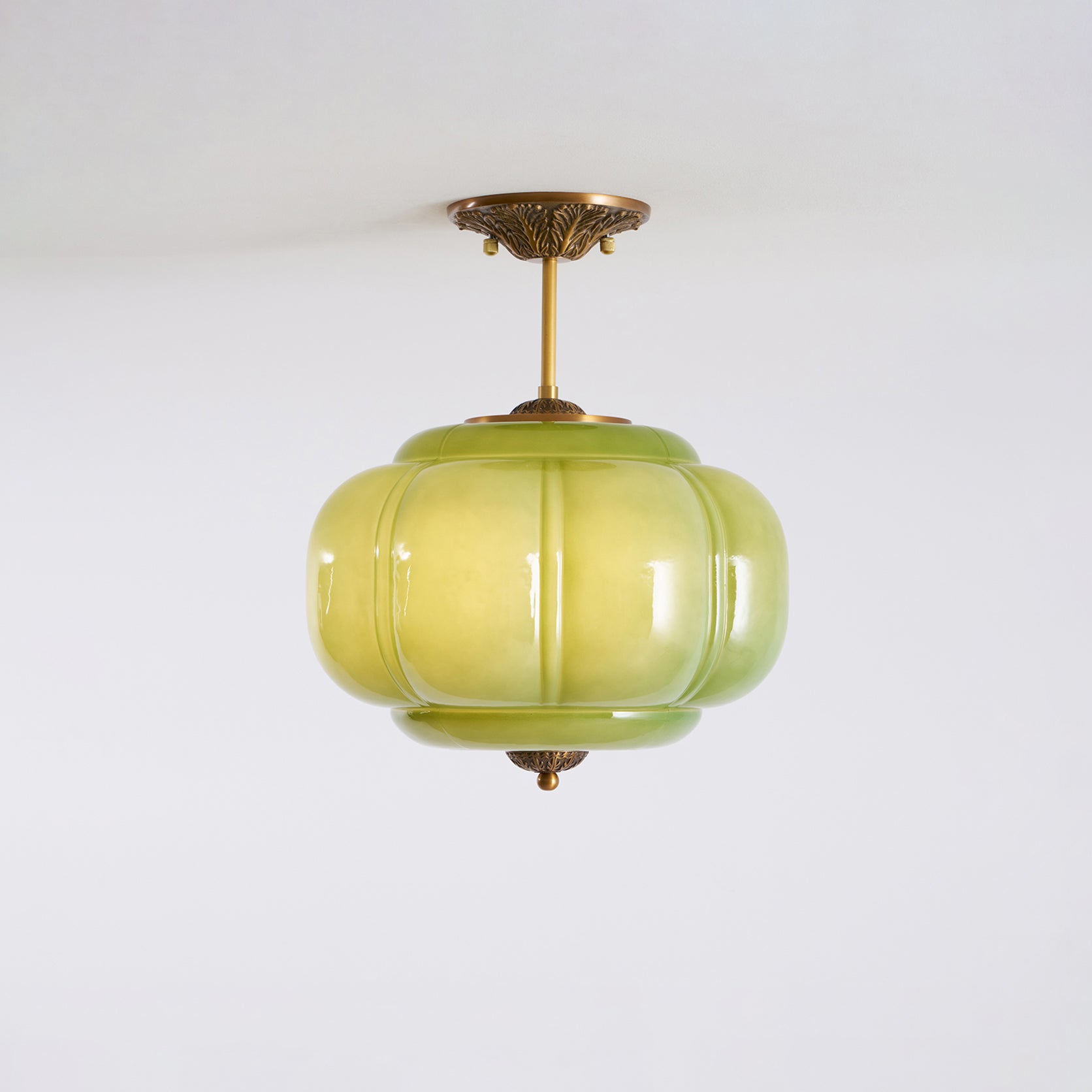 Deckenleuchte Glas Wellenform Grün, Design Deckenlampe Messing Ø38 cm