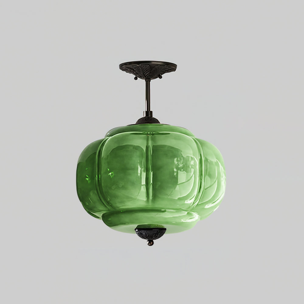 Deckenleuchte Glas Wellenform Grün, Design Deckenlampe Messing Ø38 cm