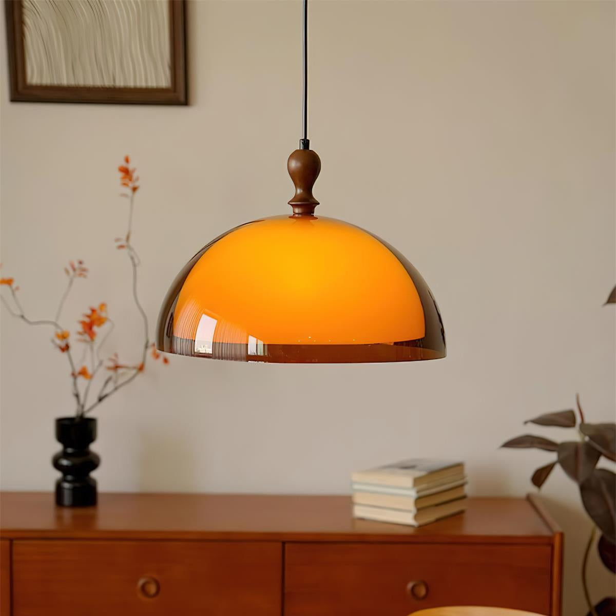 Holz Pendelleuchte Walnuss, Runde Hängeleuchte modern