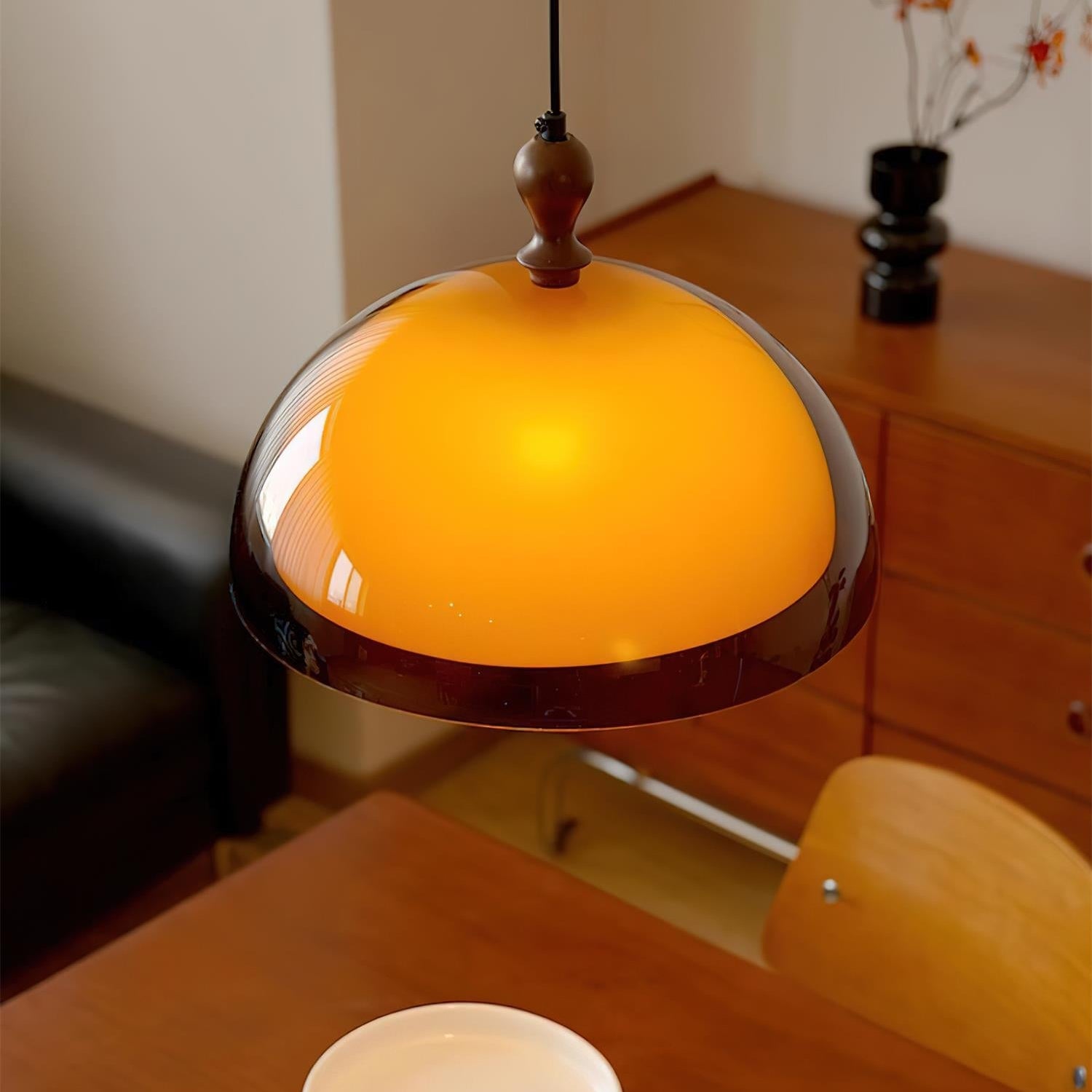 Holz Pendelleuchte Walnuss, Runde Hängeleuchte modern