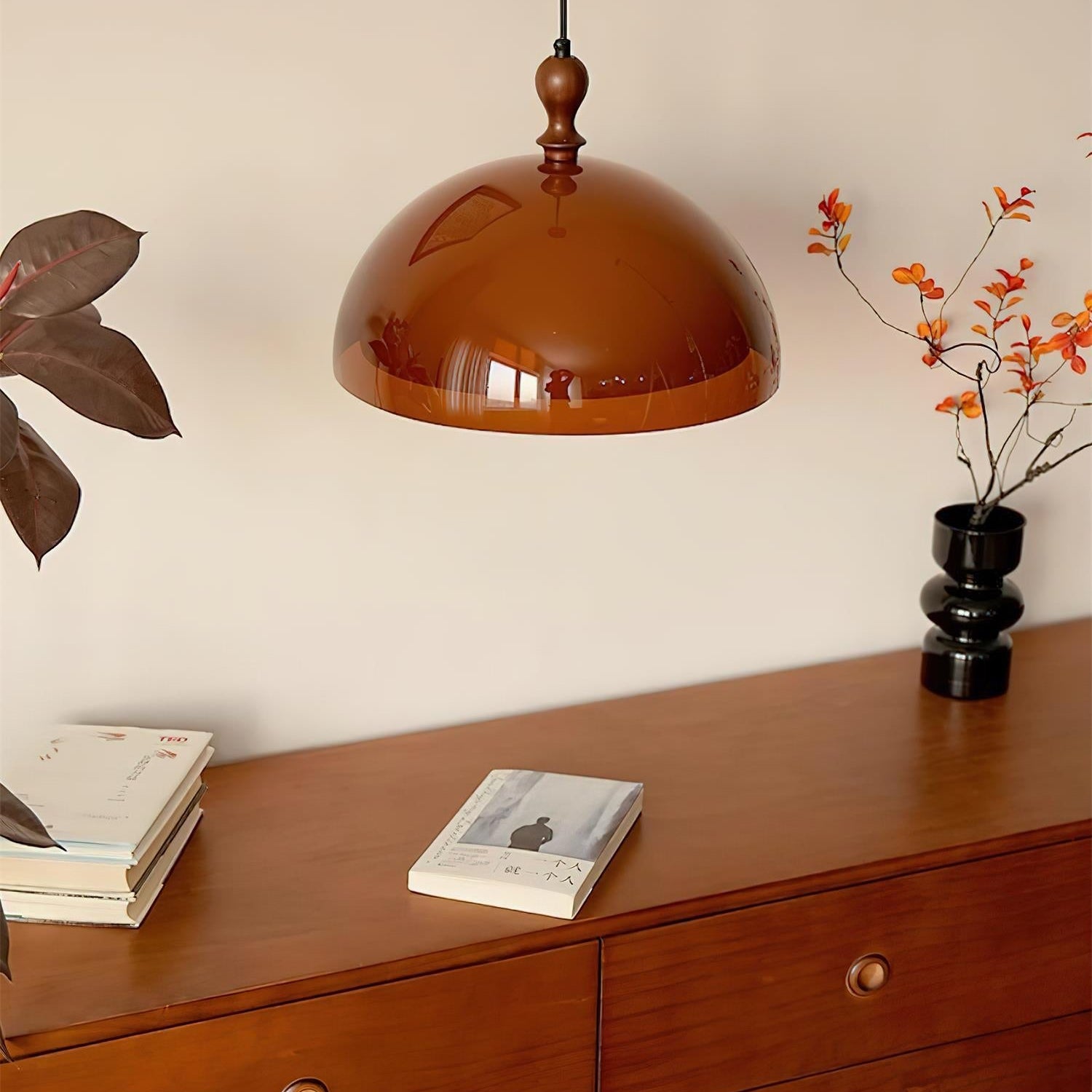Holz Pendelleuchte Walnuss, Runde Hängeleuchte modern