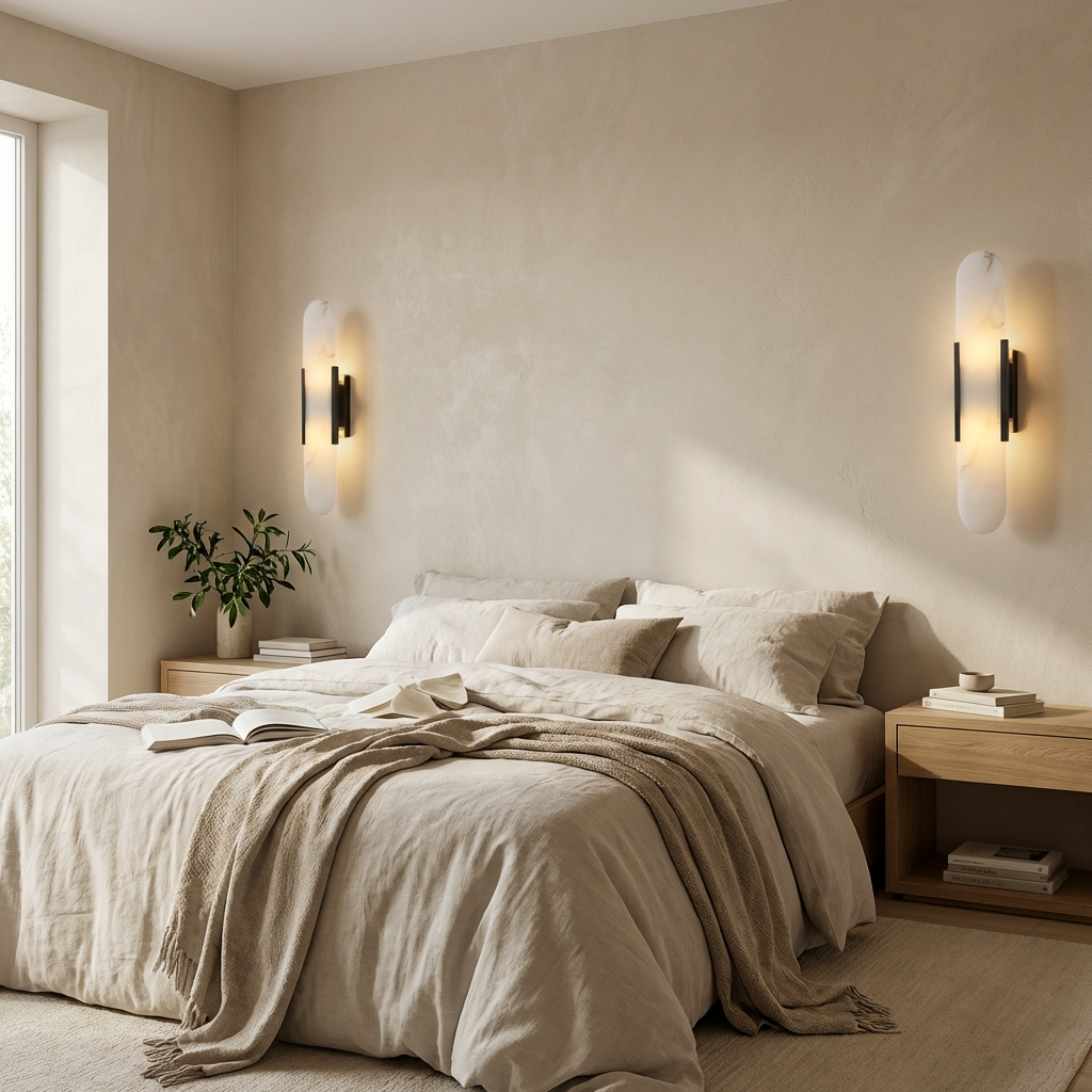 Alabaster Wandleuchte Messing, Handgefertigtes Design Warmweiß