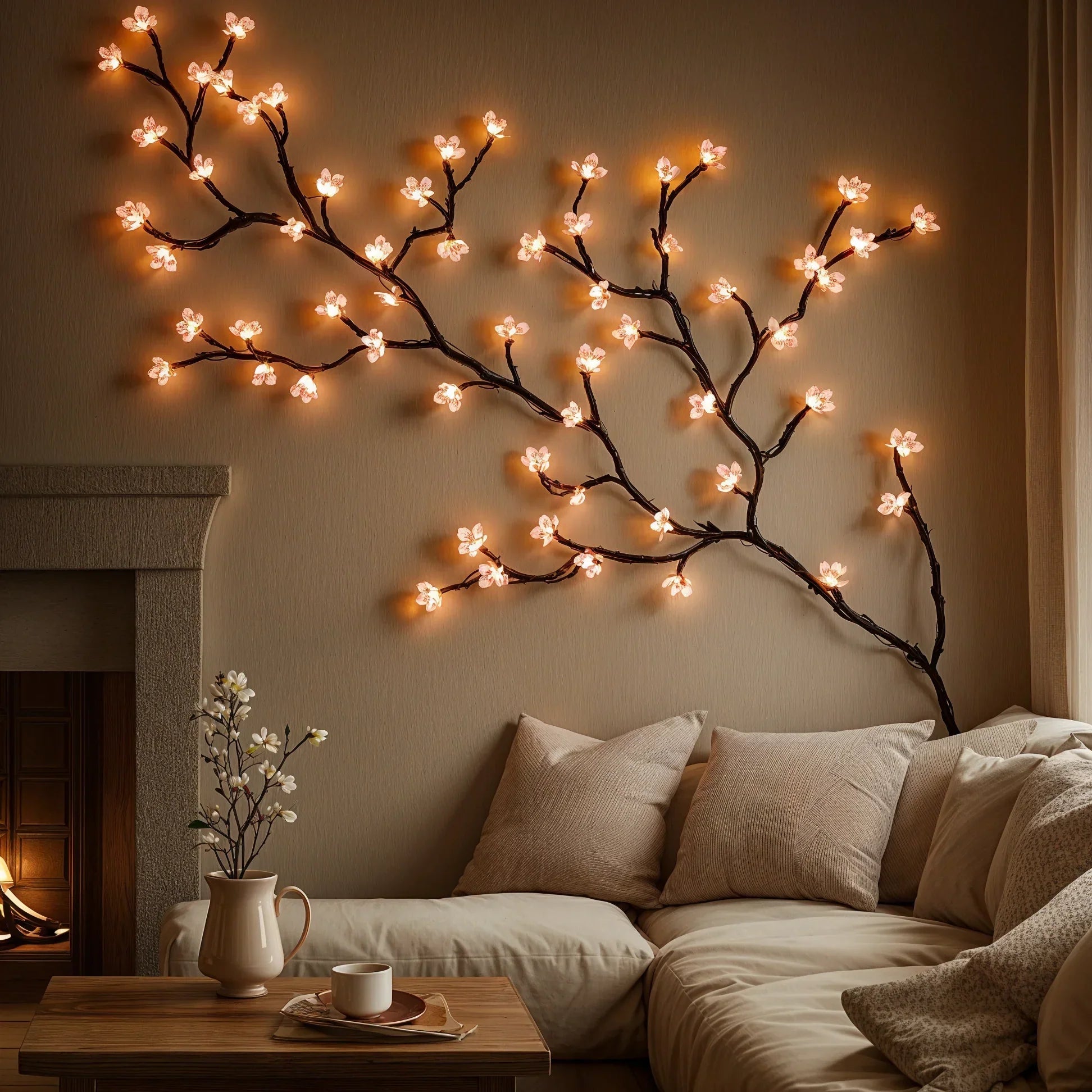 Kirschblüten Lichterkette LED, Rosa Lichterkette USB