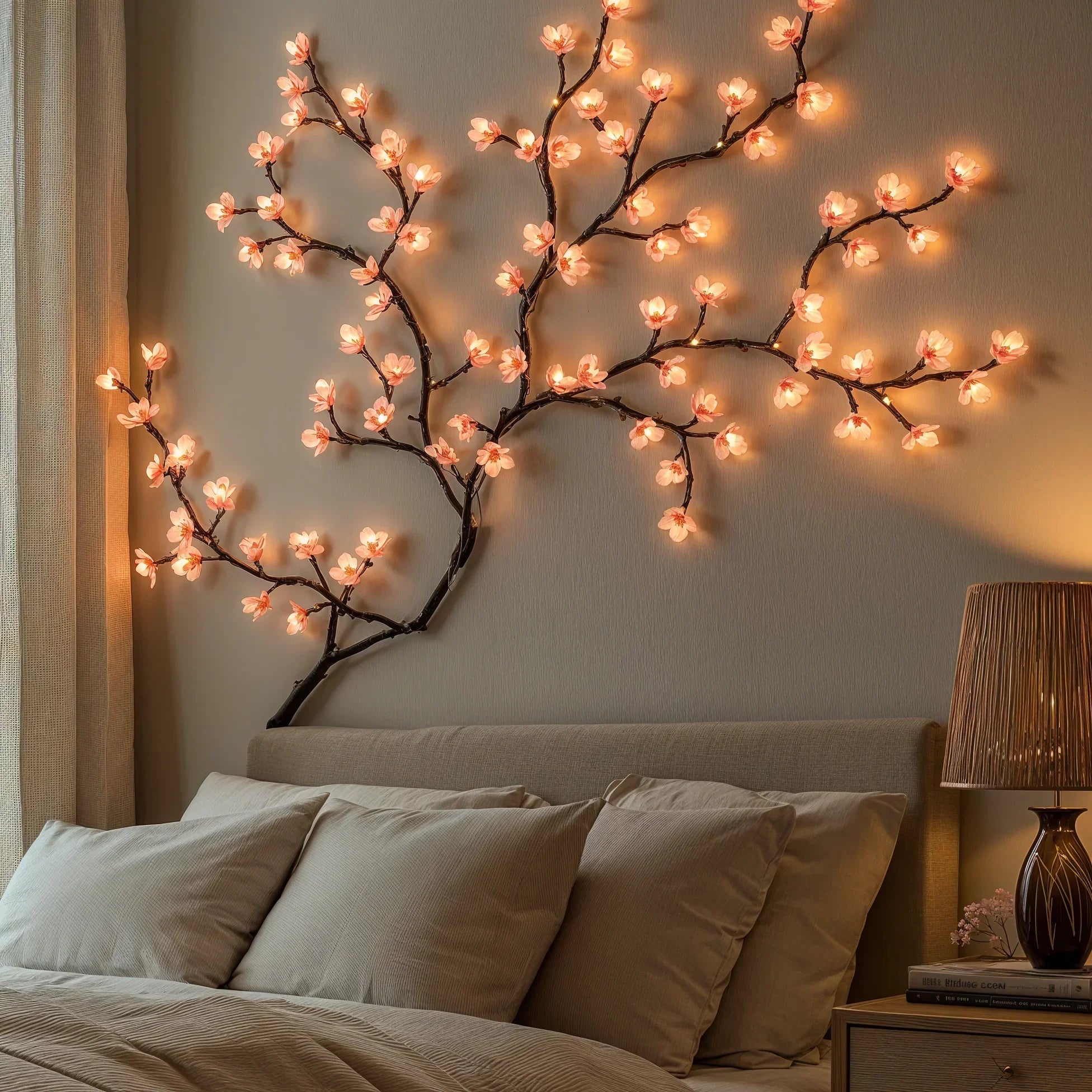 Kirschblüten Lichterkette LED, Rosa Lichterkette USB