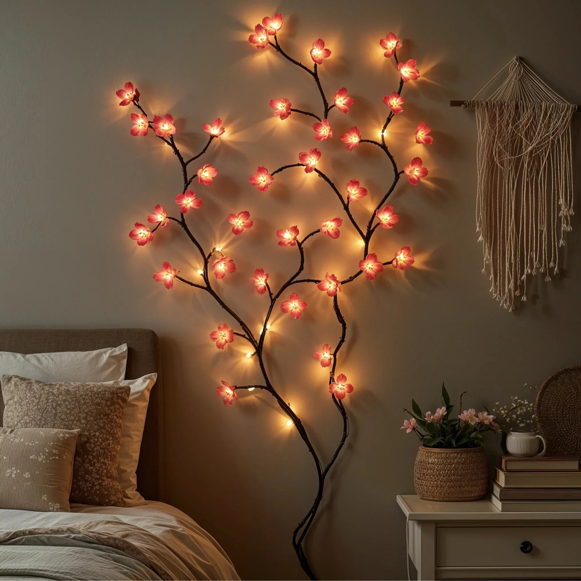 Kirschblüten Lichterkette LED, Rosa Lichterkette USB