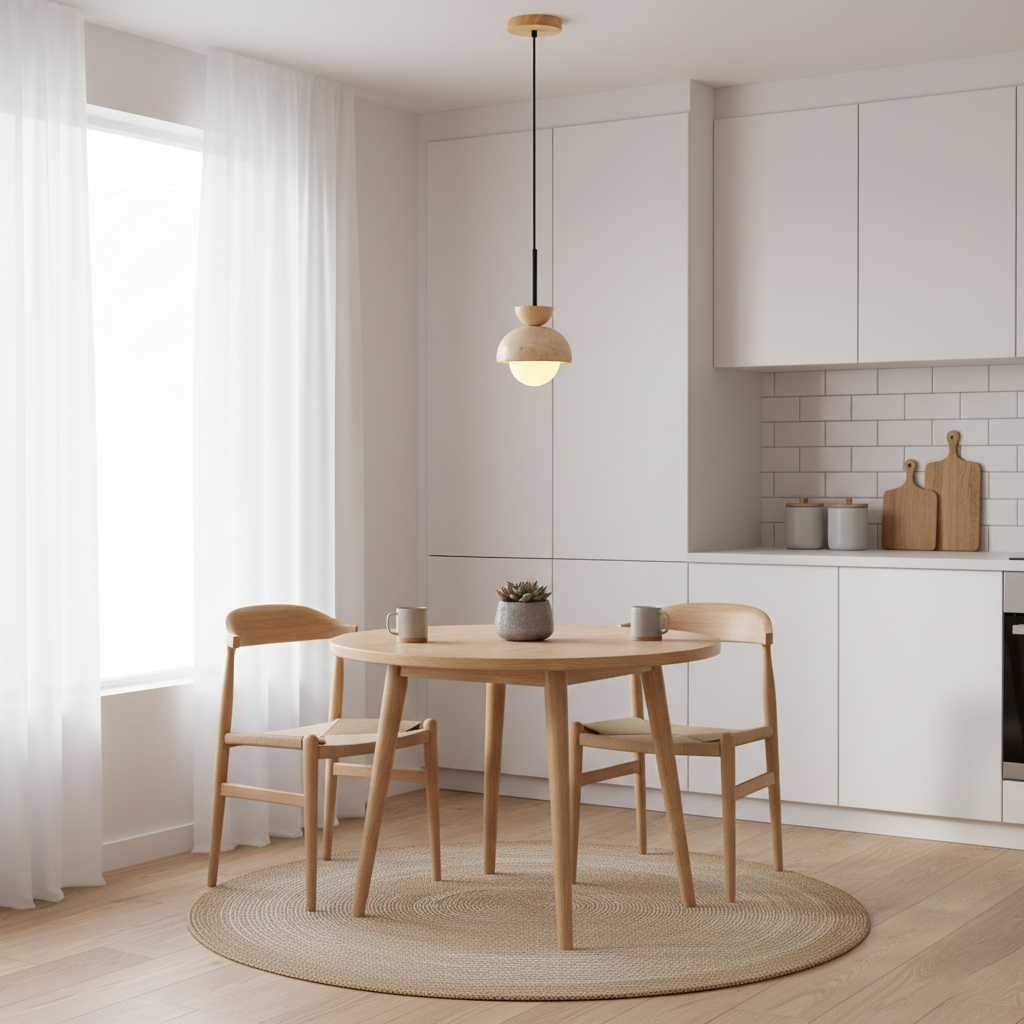 Travertin Pendelleuchte Massivholz Glas, Kugel Design Dimmbar Warmweiß
