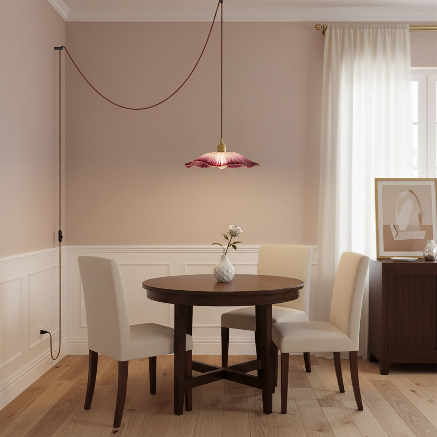 Pendelleuchte Glas Blumenform, Kupfer Design Dimmbar mit Stecker