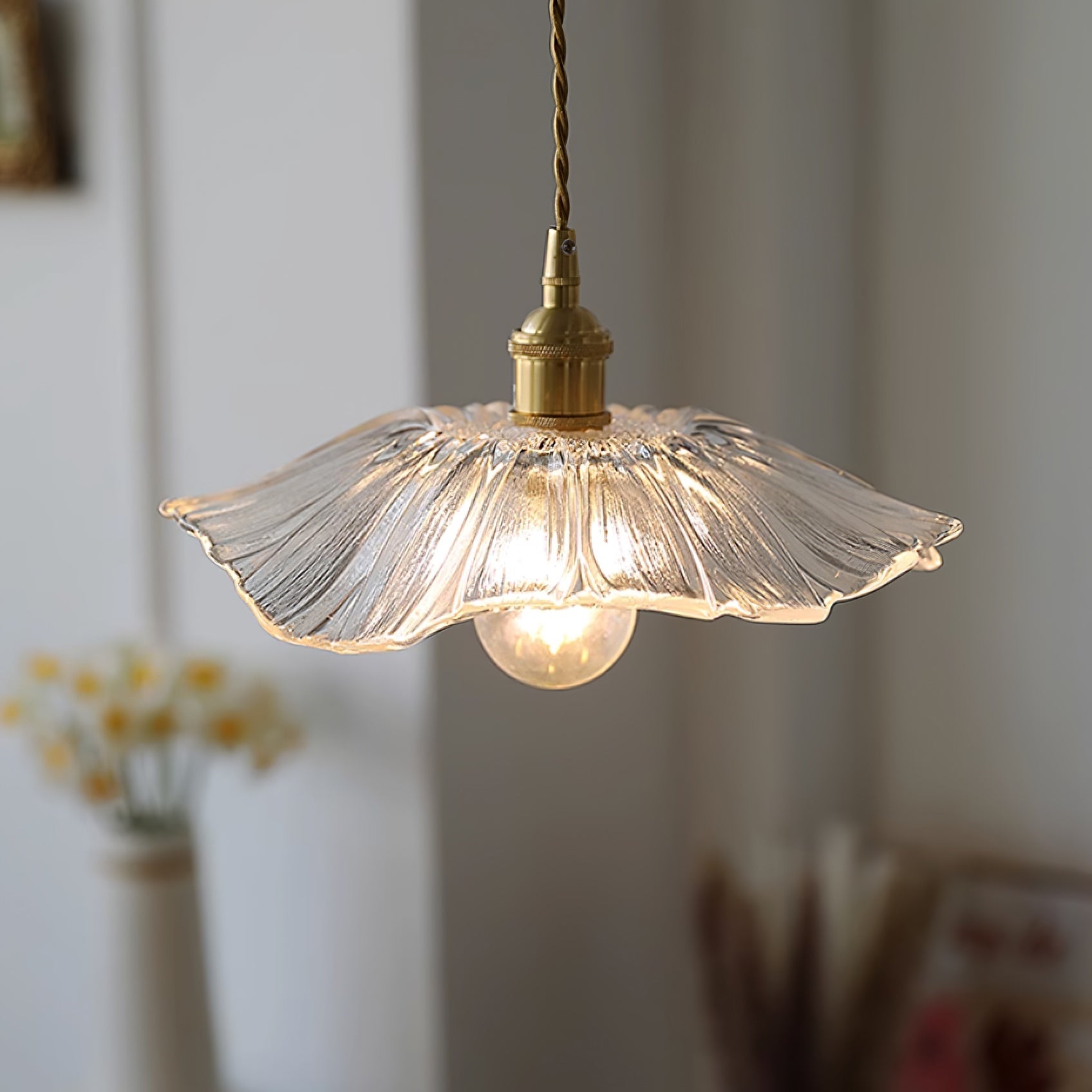 Pendelleuchte Glas Blumenform, Kupfer Design Dimmbar mit Stecker