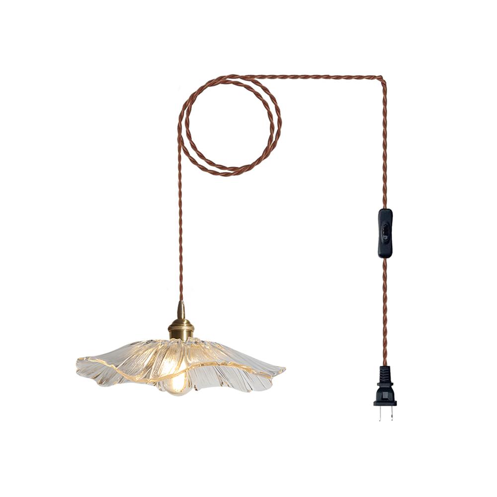 Pendelleuchte Glas Blumenform, Kupfer Design Dimmbar mit Stecker