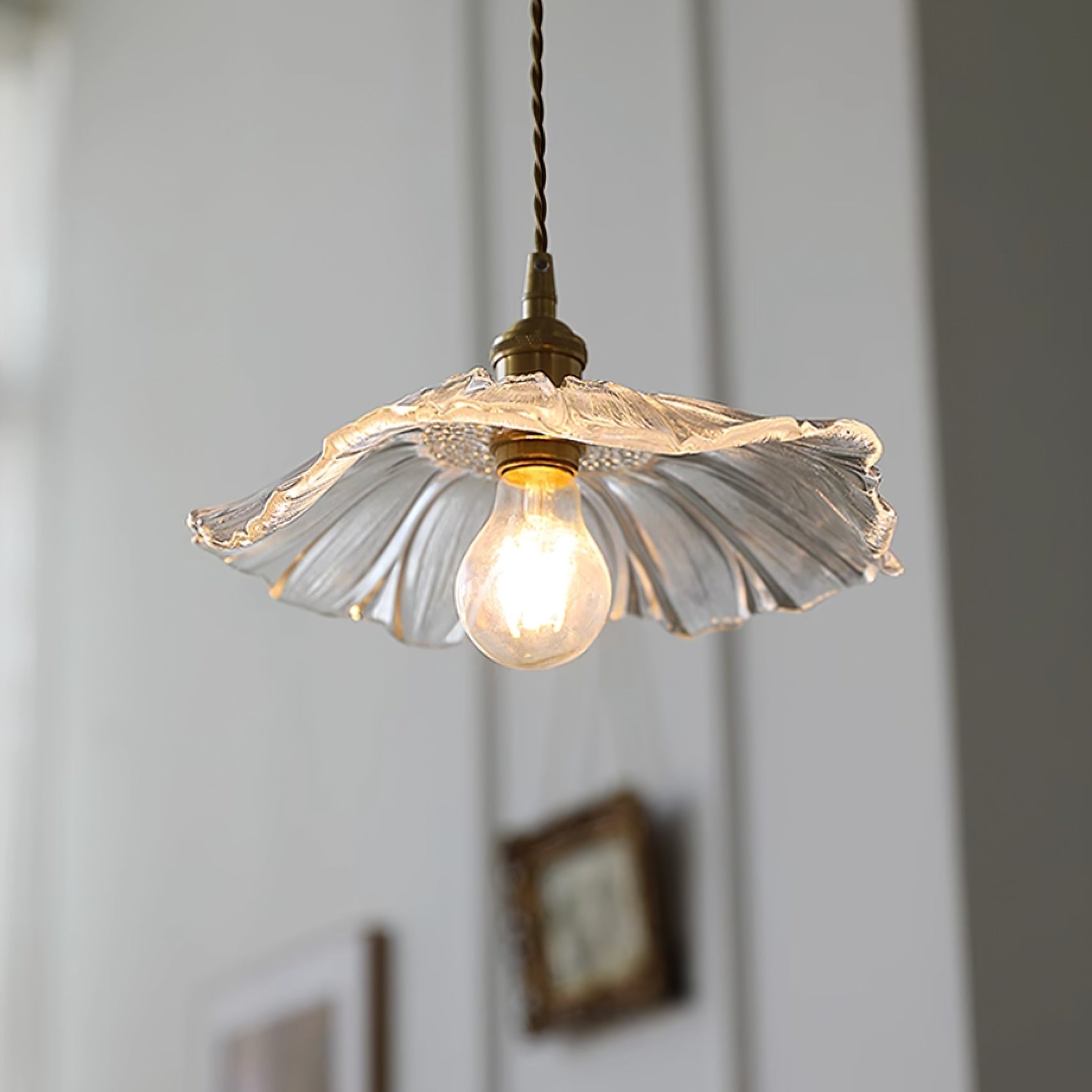 Pendelleuchte Glas Blumenform, Kupfer Design Dimmbar mit Stecker