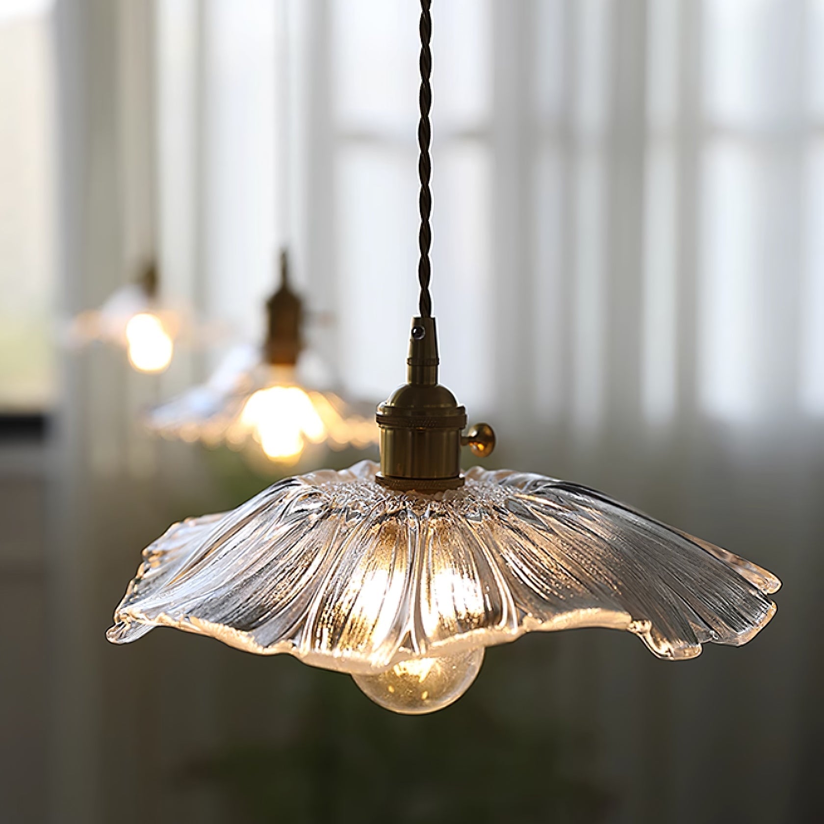 Pendelleuchte Glas Blumenform, Kupfer Design Dimmbar mit Stecker