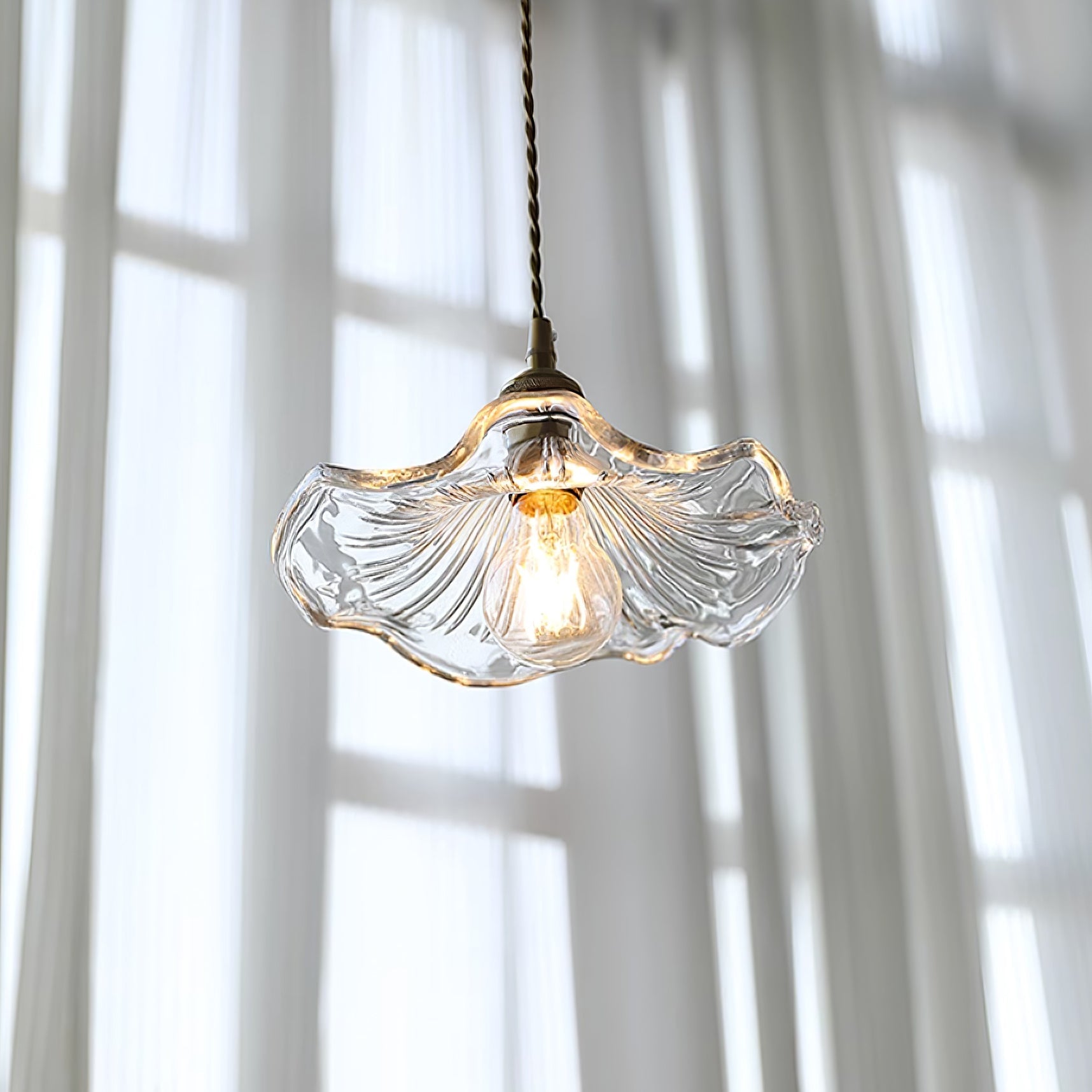 Pendelleuchte Glas Blumenform, Kupfer Design Dimmbar mit Stecker