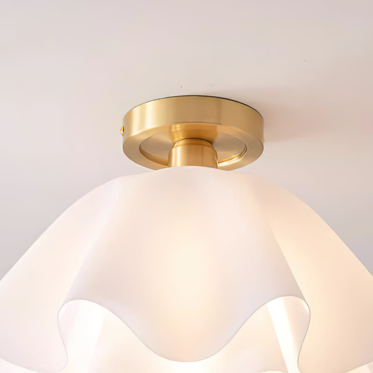 Deckenleuchte Plissee Rund, LED Deckenlampe Messing Modern