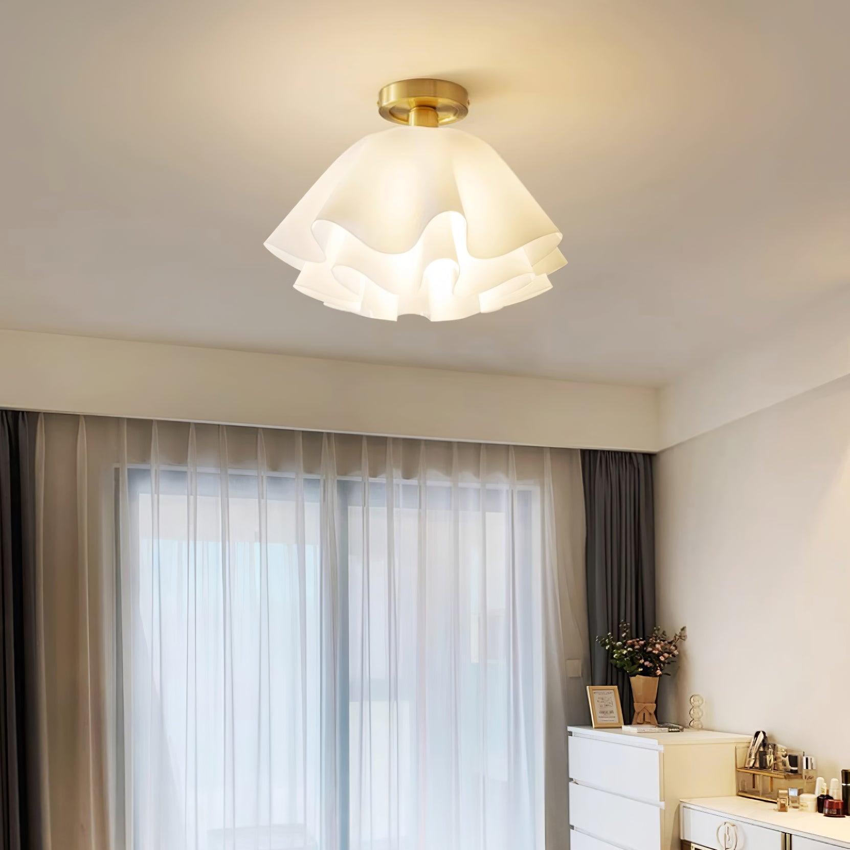 Deckenleuchte Plissee Rund, LED Deckenlampe Messing Modern