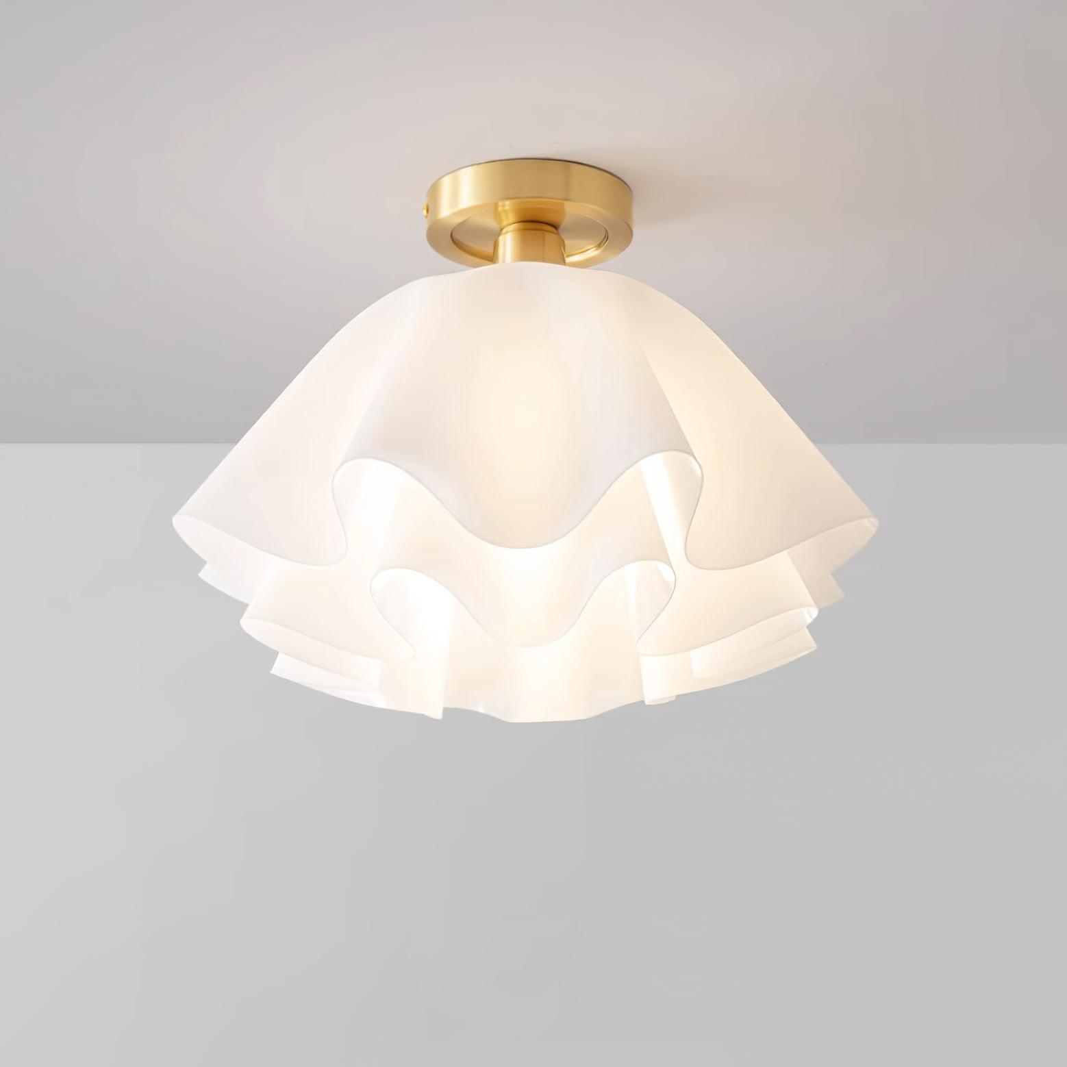 Deckenleuchte Plissee Rund, LED Deckenlampe Messing Modern