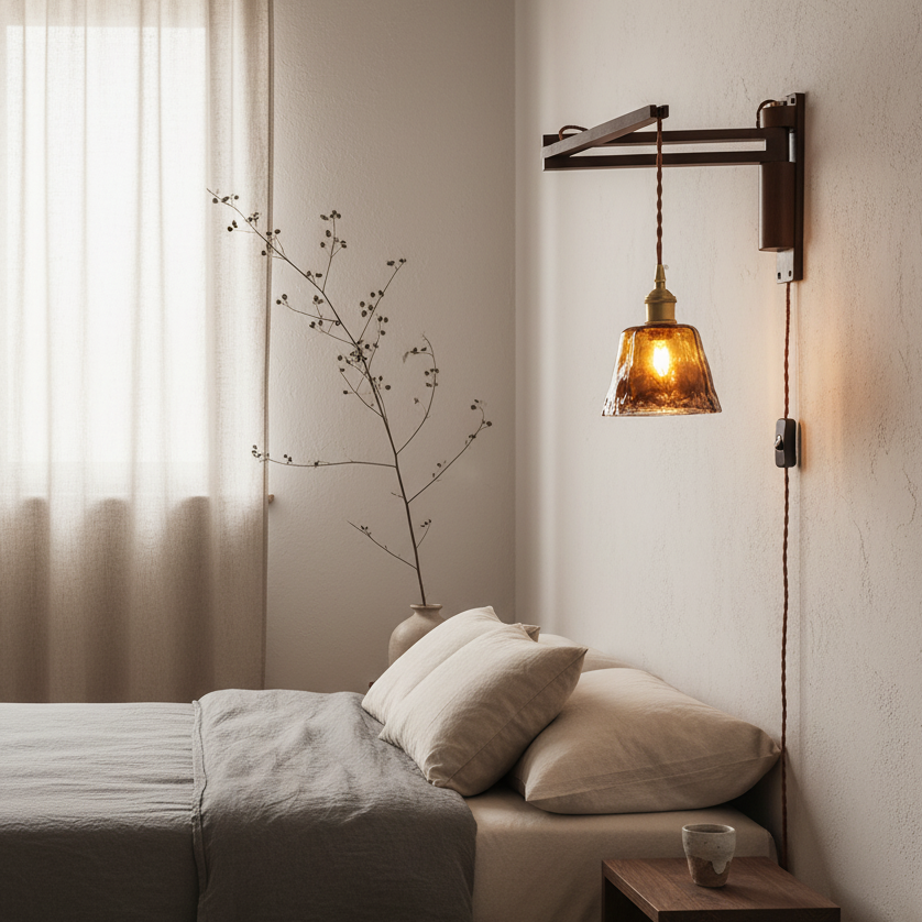 Vintage Wandlampe Plug In, Glas Messing Design Dimmbar