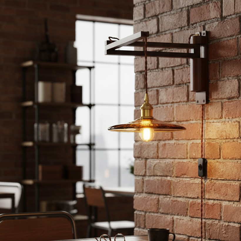 Vintage Wandlampe Plug In, Glas Messing Design Dimmbar