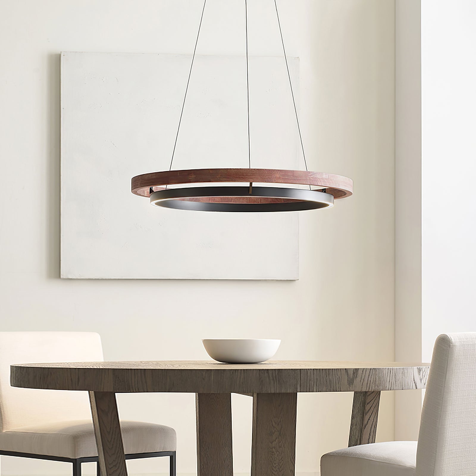 Pendelleuchte Walnuss Metall Ringförmig, Modernes LED Design