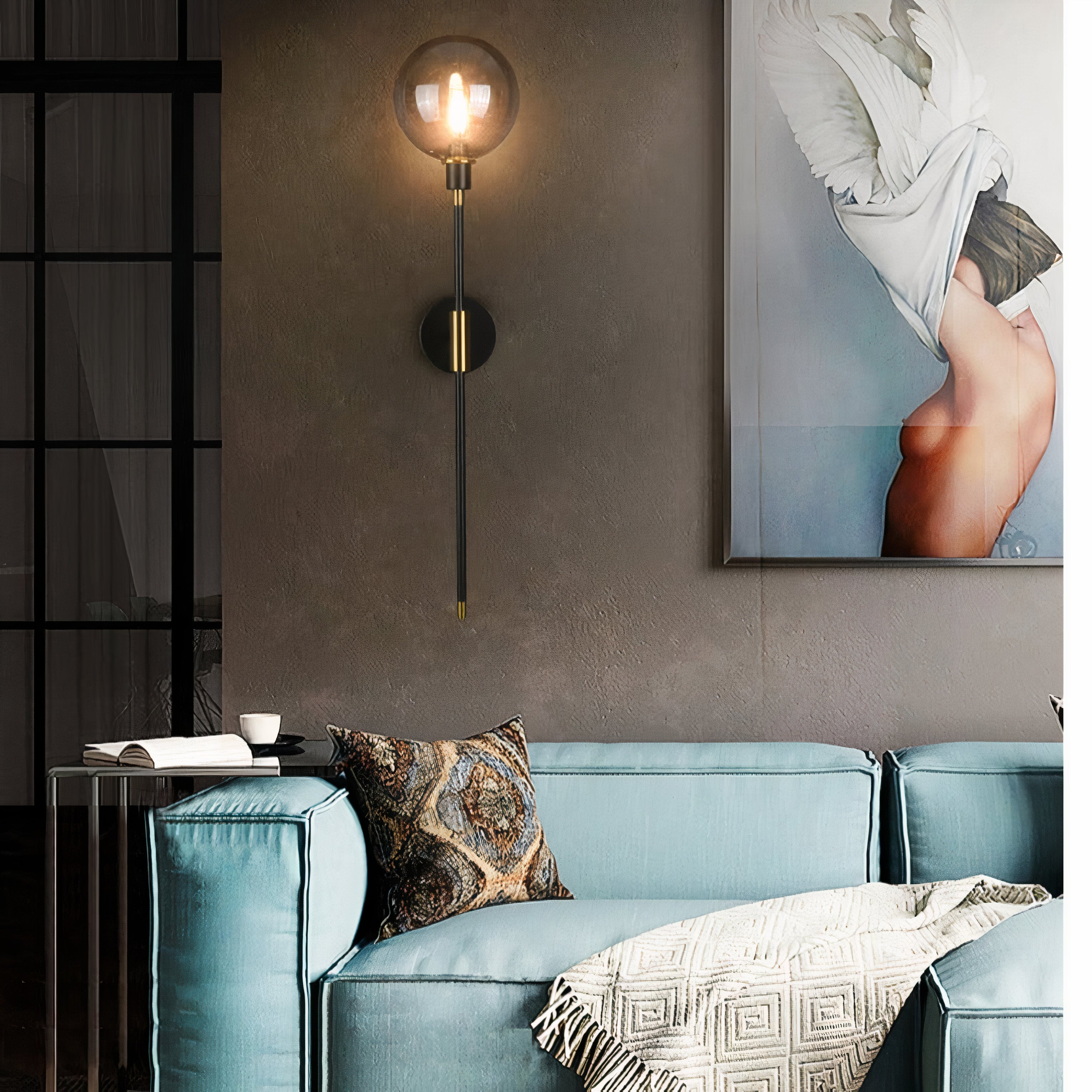 Glas Wandleuchte modern, Wandlampe klar grau amber
