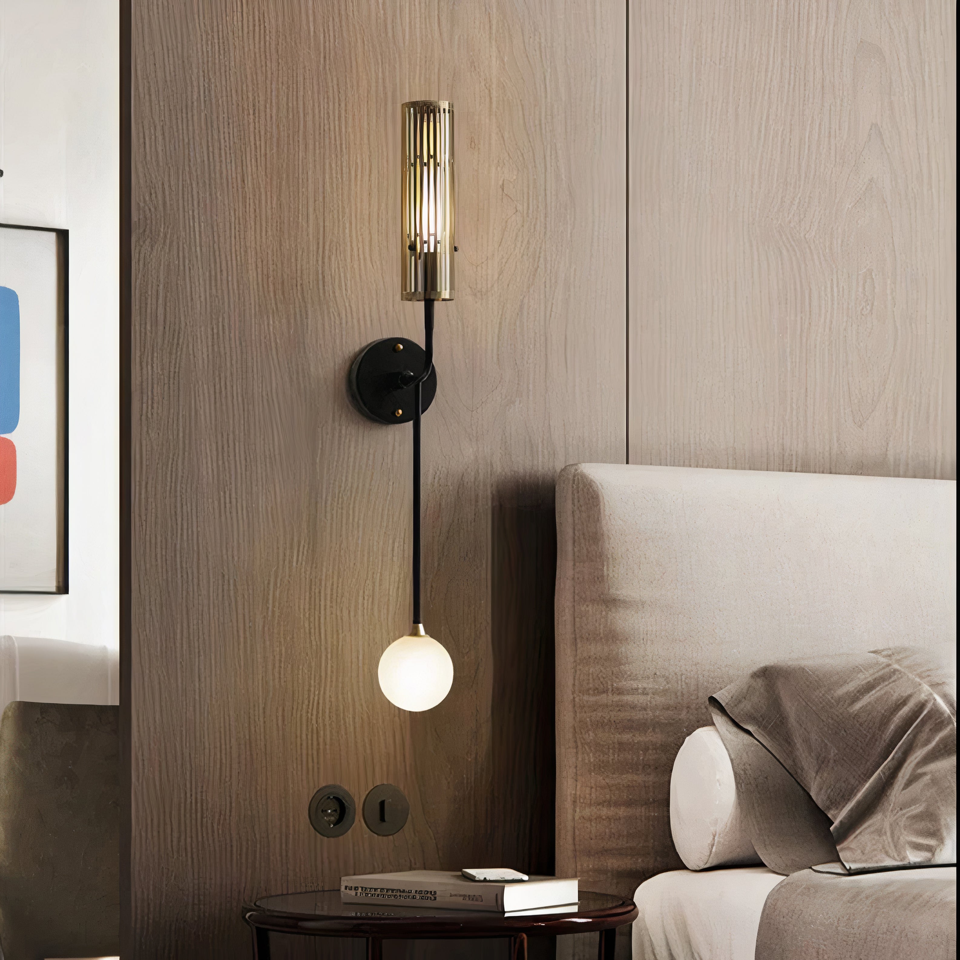 Wandlampe Schwarz Gold 2-flammig, Modernes Design mit Glaskugeln