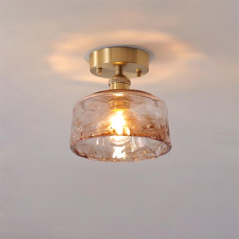 Deckenleuchte Glas Messing Vintage, Amber Retro Design, Dimmbar E27