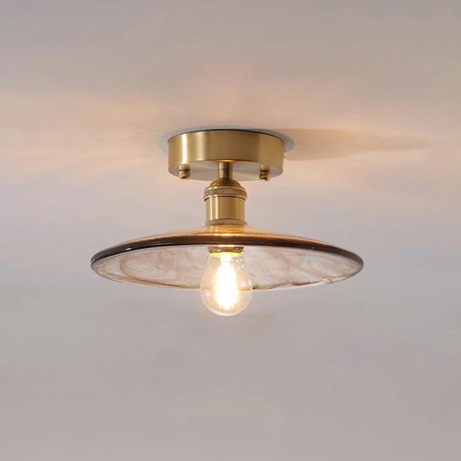 Deckenleuchte Glas Messing Vintage, Amber Retro Design, Dimmbar E27