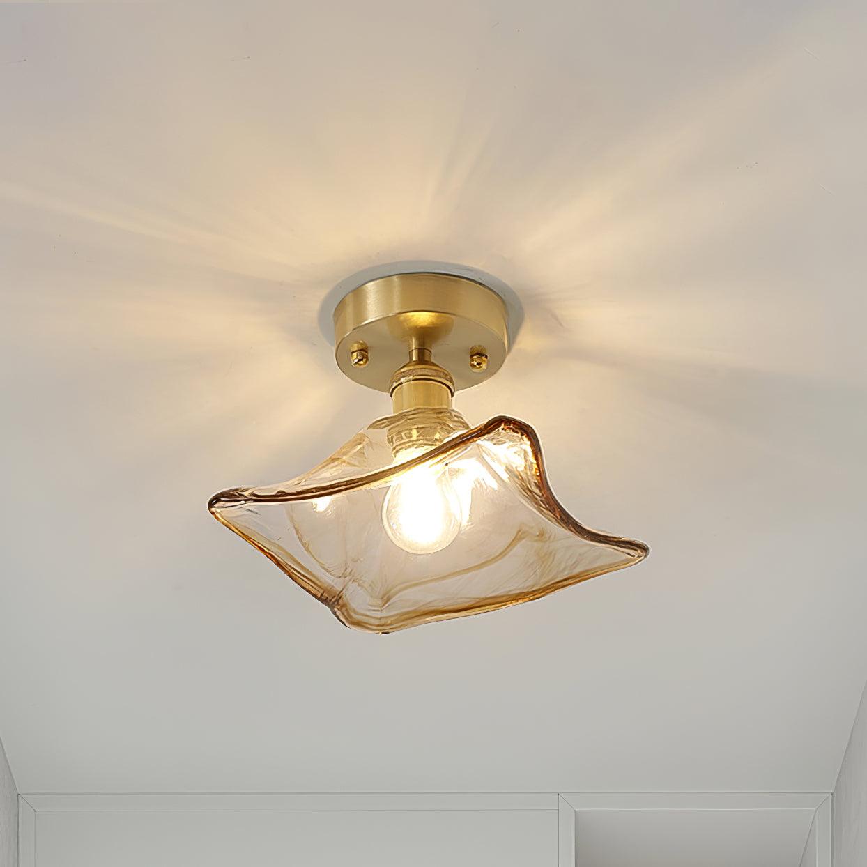 Deckenleuchte Glas Messing Vintage, Amber Retro Design, Dimmbar E27