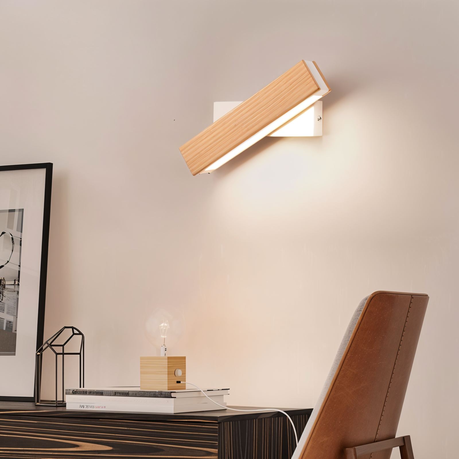 Moderne LED-Holzwandleuchte