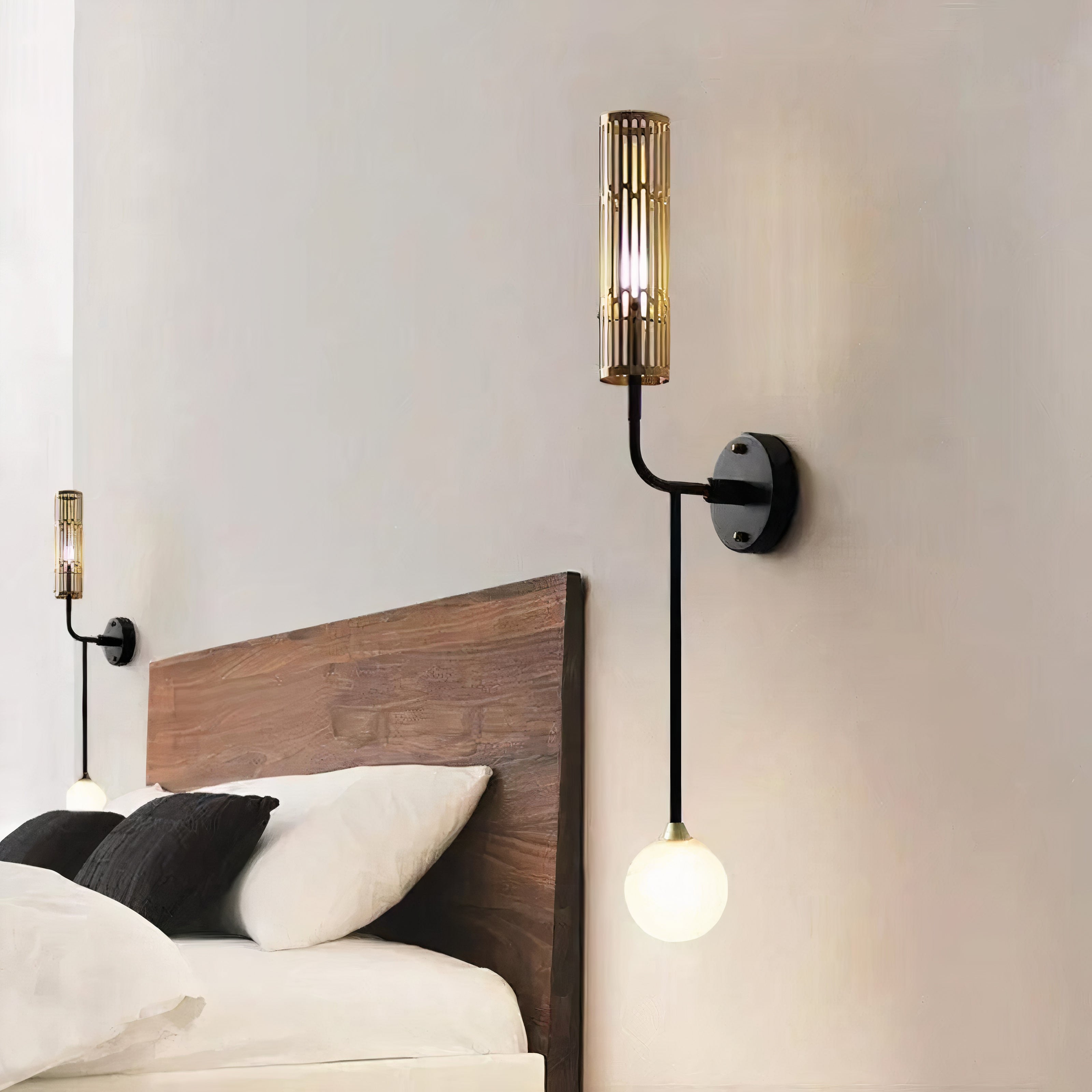 Wandlampe Schwarz Gold 2-flammig, Modernes Design mit Glaskugeln