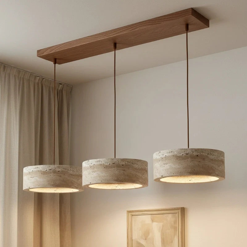 Travertin Pendelleuchte Naturstein, Wabi Sabi Design Höhenverstellbar