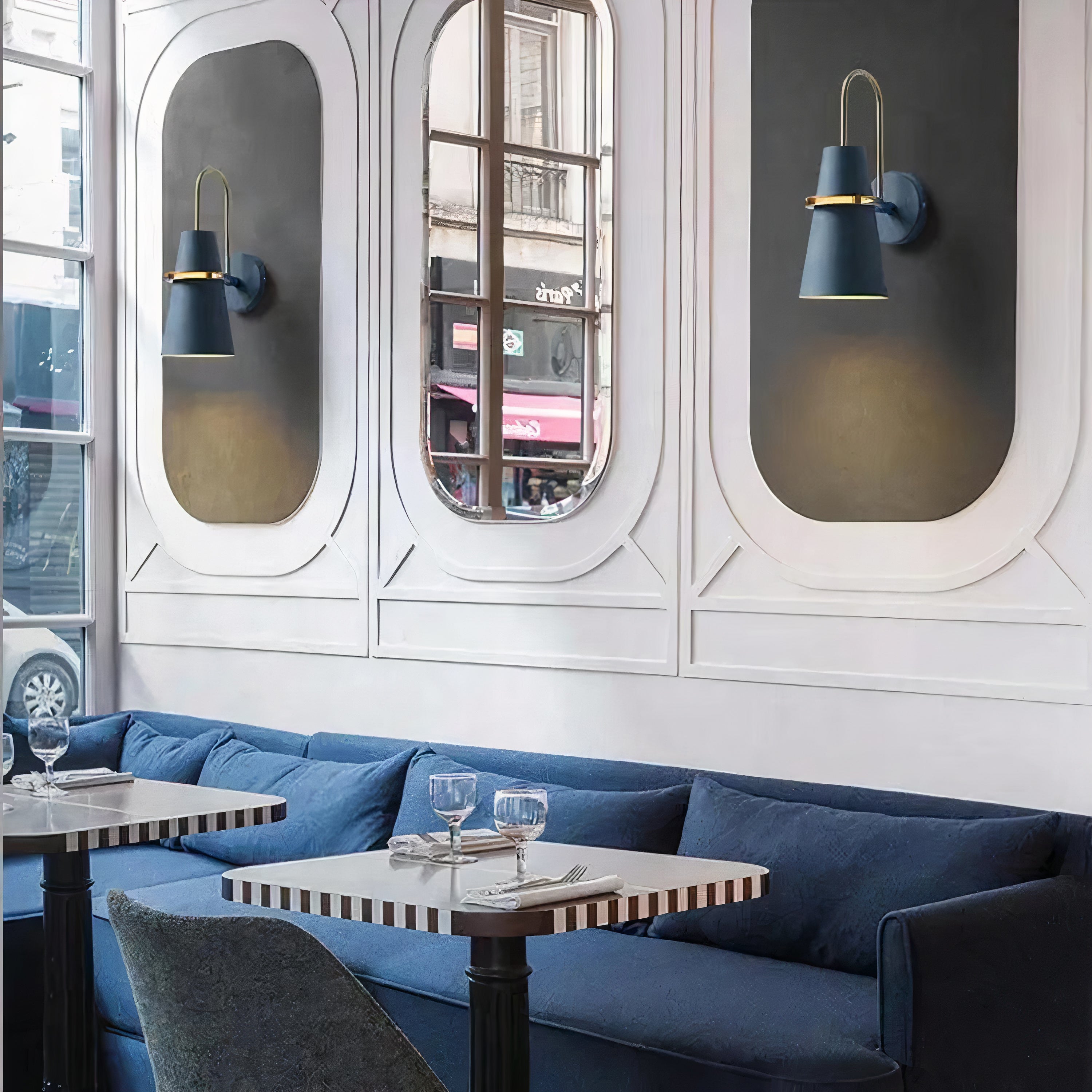 Moderne Wandlampe aus Metall, Skandinavisches Design, Schwarz / Weiß / Blau, E27