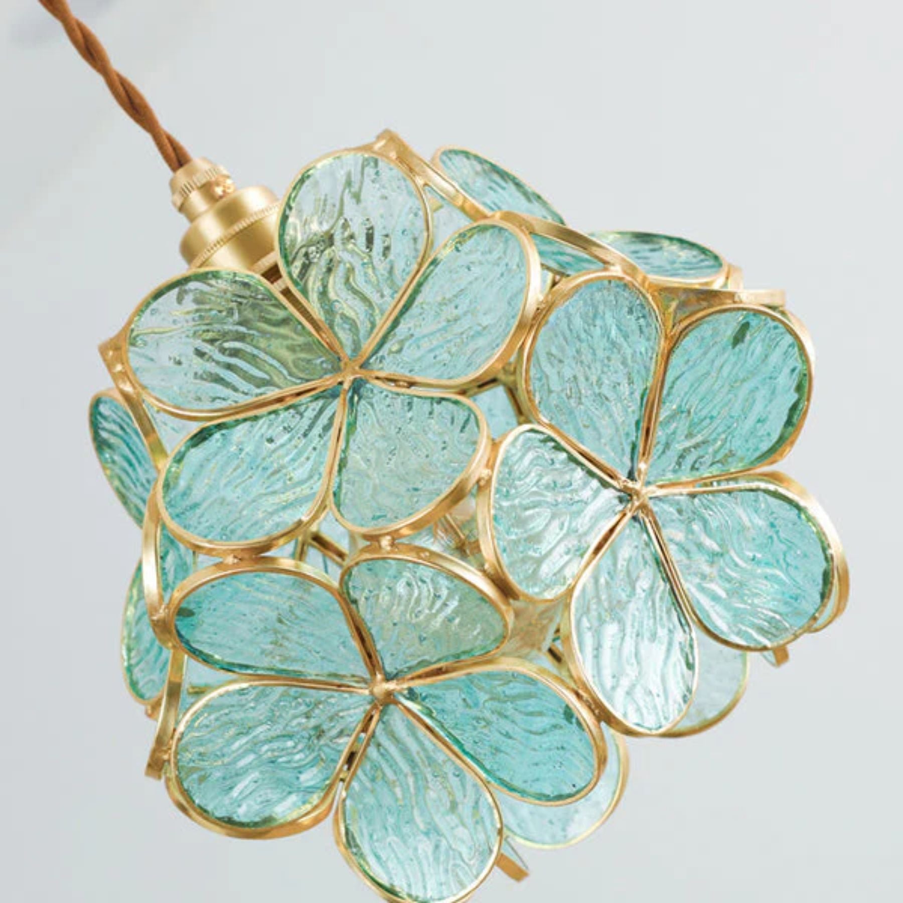 Vintage Glas Pendelleuchte Blüte Messing, Hängelampe E27 modern